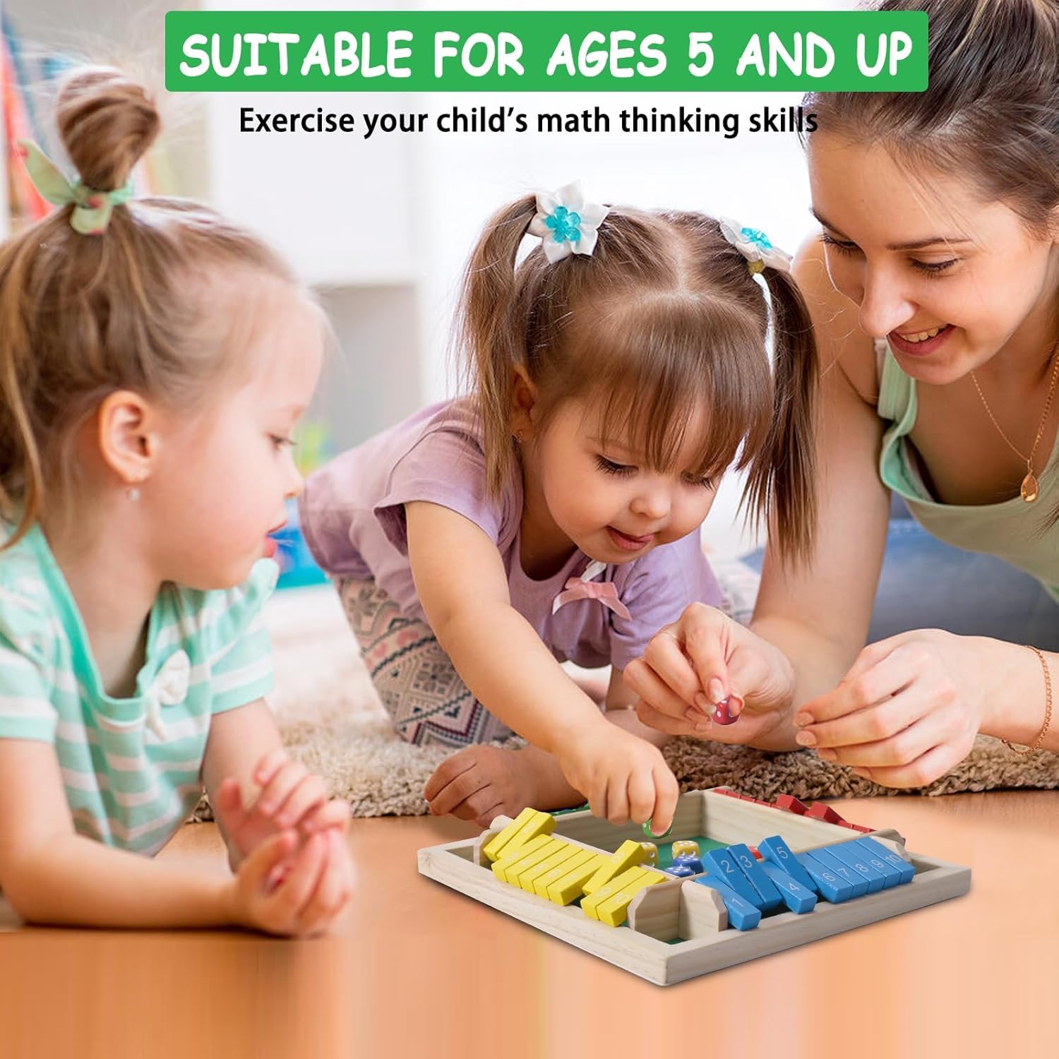 Wooden Shut The Box Game - Classic Dice & Puzzle Game for Families and Parties - Ideal Educational to Boost Math Skills