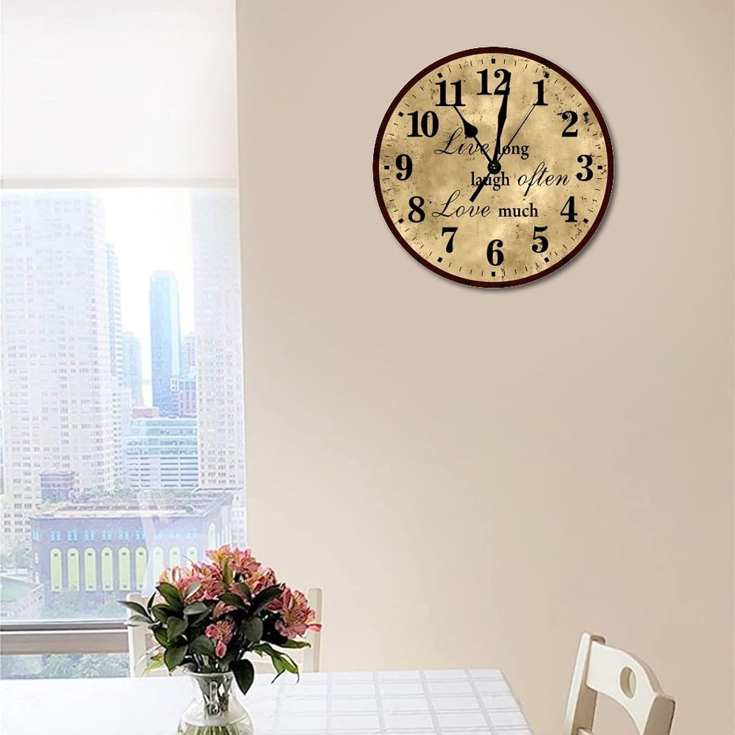 Wall Clock Battery Operated Retro Brown Clock Live Laugh Love Wall Clock for Kitchen Decor Non Ticking Wall Clock Decorative Wall Hanging Round Clock for Classroom 12 inch