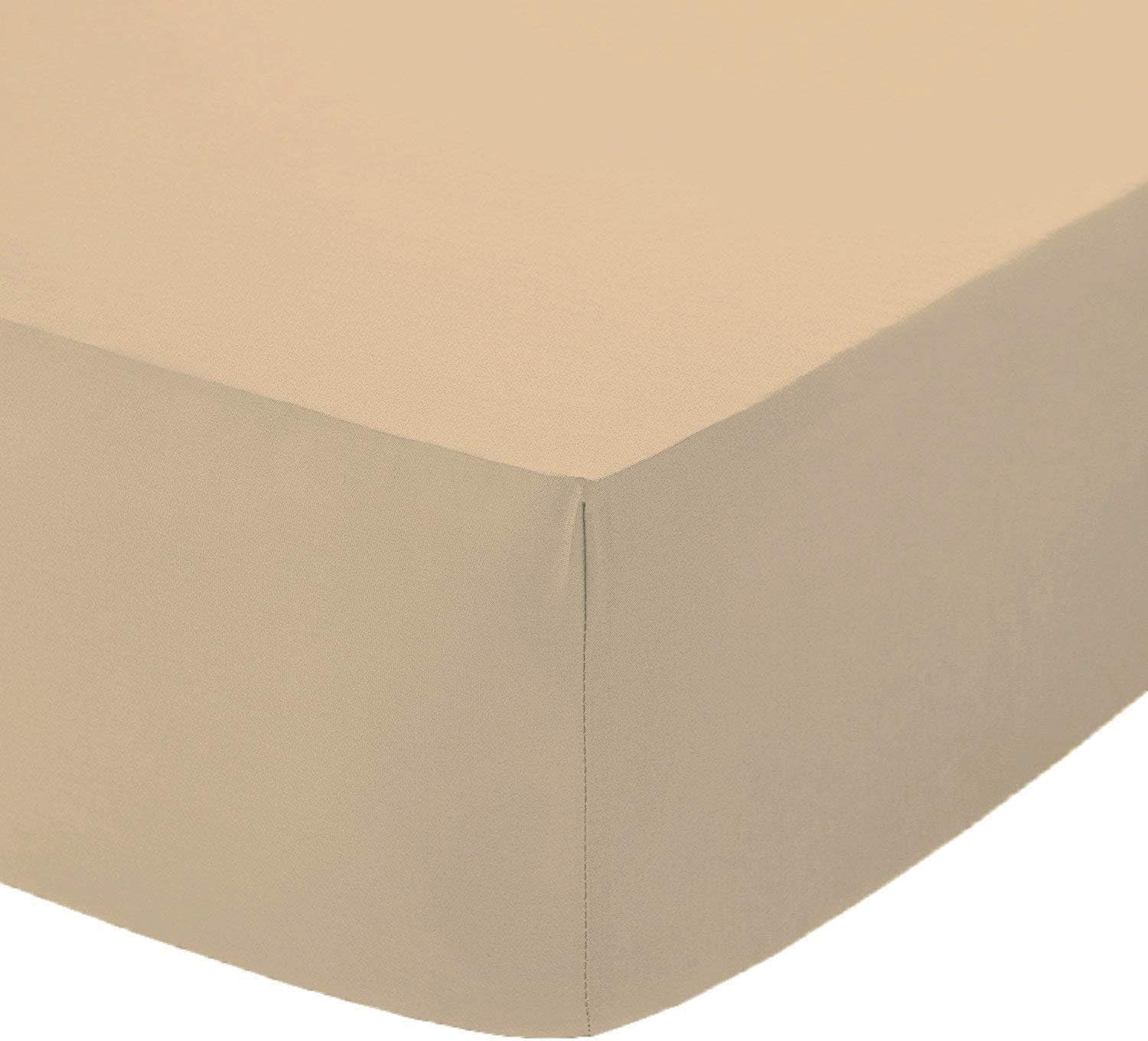 My Home Store Fitted Sheet 100% Egyptian Cotton 300TC Hotel Quality 30 cm Fitted Bedsheets (Beige, Single)