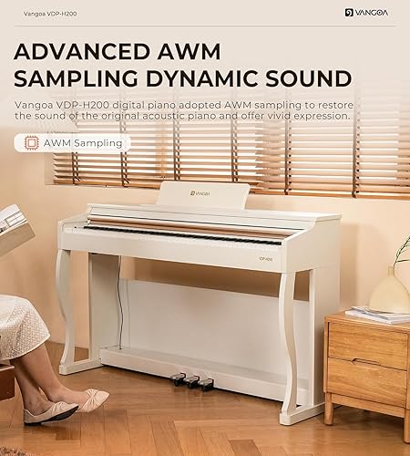 Miniatura 4 de Digital Piano, 88 Key Weighted Home Piano Bundle for Beginner Professional with Furniture Stand, Slide Key Cover, White, by Vangoa
