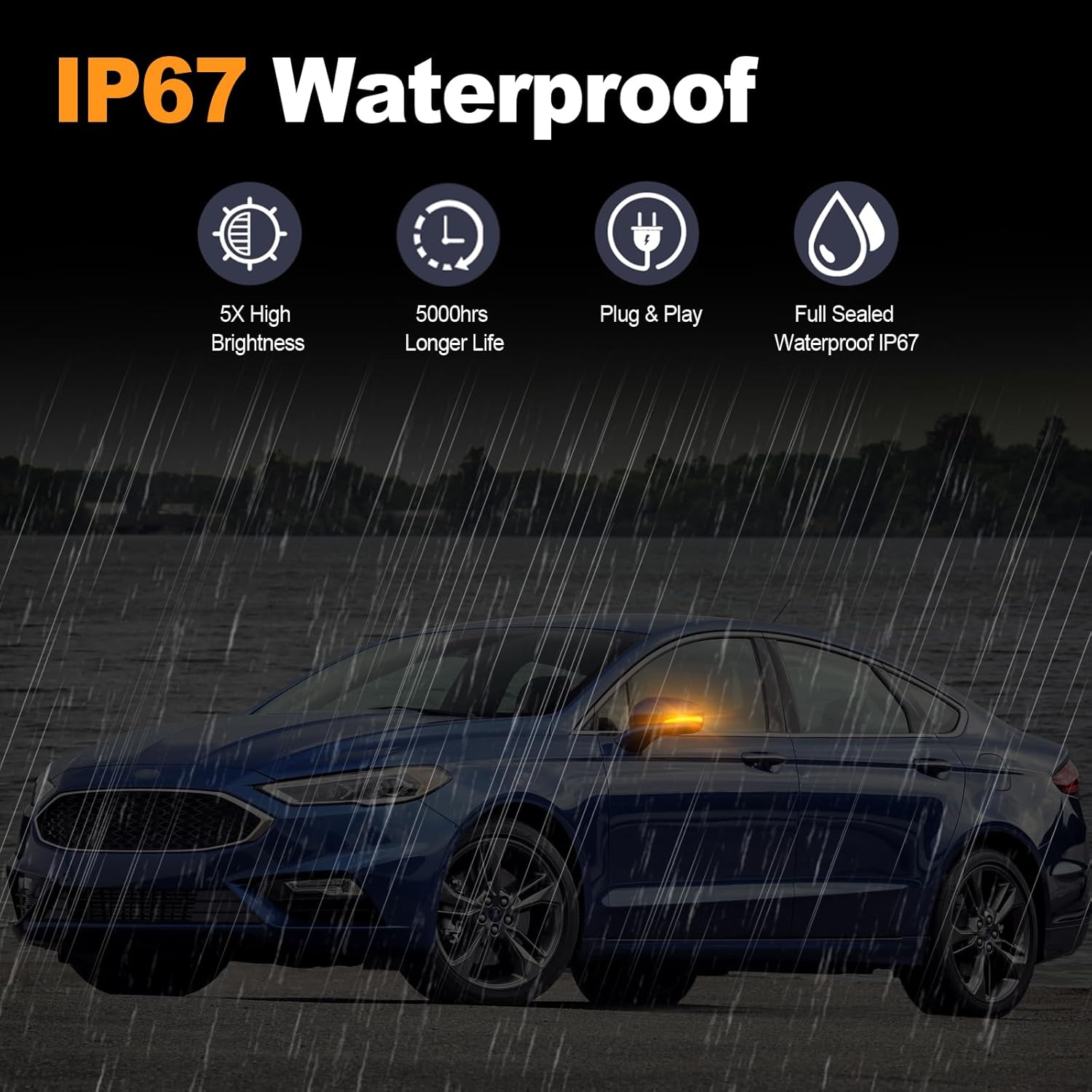 LED Side Mirror Turn Signal Light Compatible with Ford Fusion 2013 2014 2015 2016 2017 2018 2019 2020, Smoked Lens Fusion accessories,Replace OE DS7Z-13B375-A