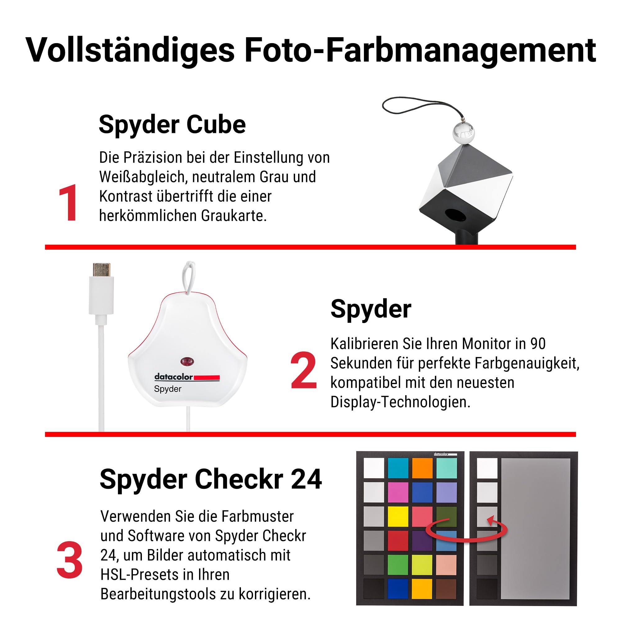 Datacolor Spyder Celebration Kit – Spyder Monitorkalibrierung, Spyder Cube & Spyder Checkr 24 - Komplettes Farbmanagement für Fotos - Farbgenauigkeit in der Fotografie von Aufnahme bis zum Druck