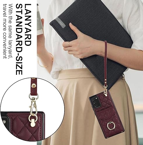 Miniatura 7 de Asuwish Funda de teléfono para Samsung Galaxy Note 20 5G con protector de pantalla de vidrio templado y correa para la muñeca, anillo con bloqueo