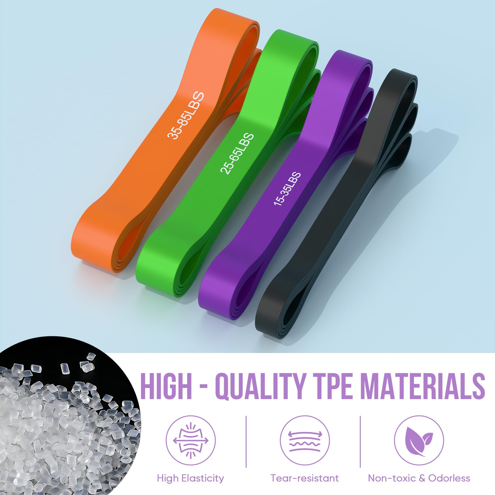 Fitnessbänder Widerstandsbänder 5er Set, Resistance Bands con 4 Livelli di Resistenza, Elastici Fitness con Guida agli Esercizi e Borsa da Trasporto, per Allenamento Muscolare e Yoga