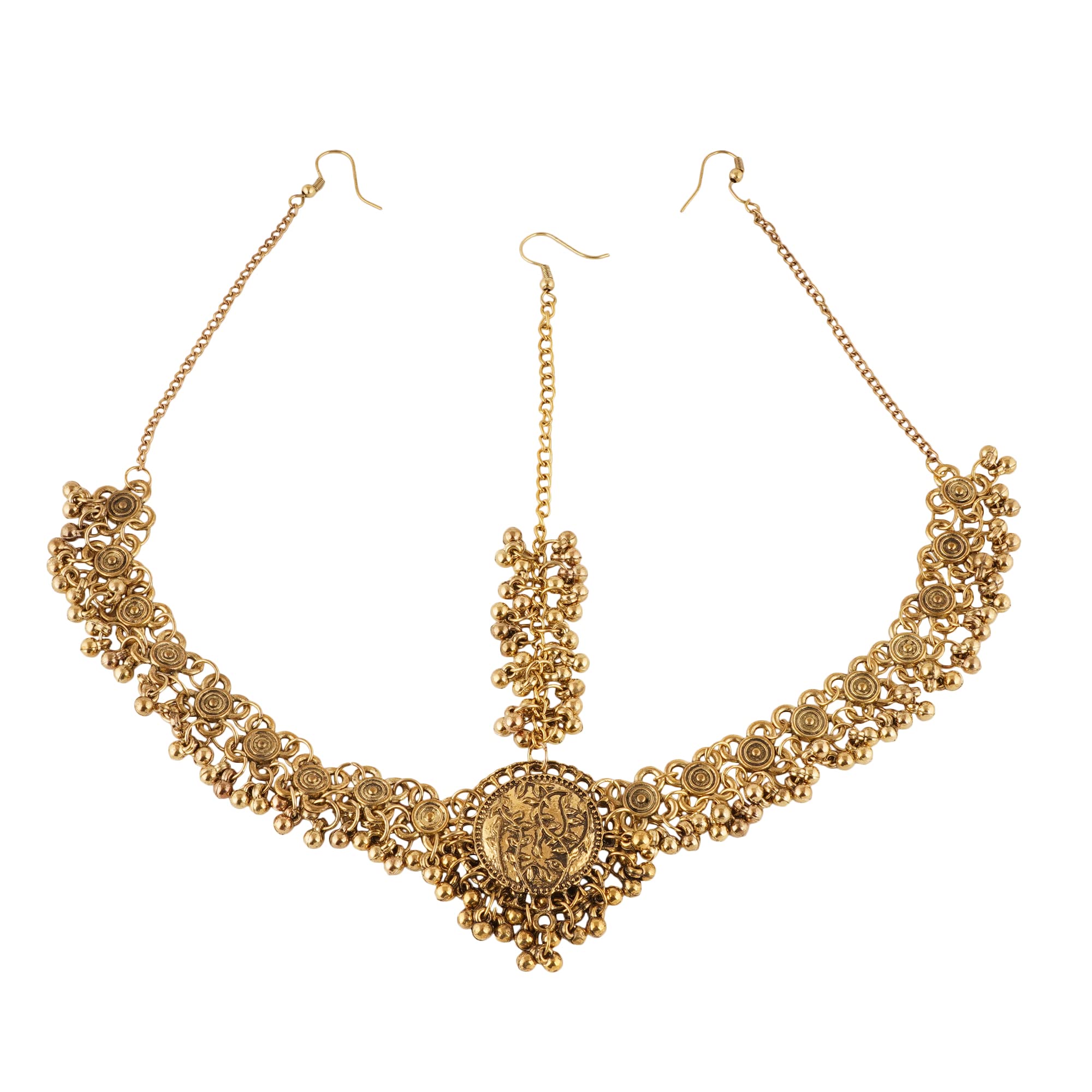 Indian Oxidized Jewelry Antique Boho Bohemian Retro Vintage Maang Tikka Tika Matha Patti Head Chain for Women, L, Metal, No Gemstone