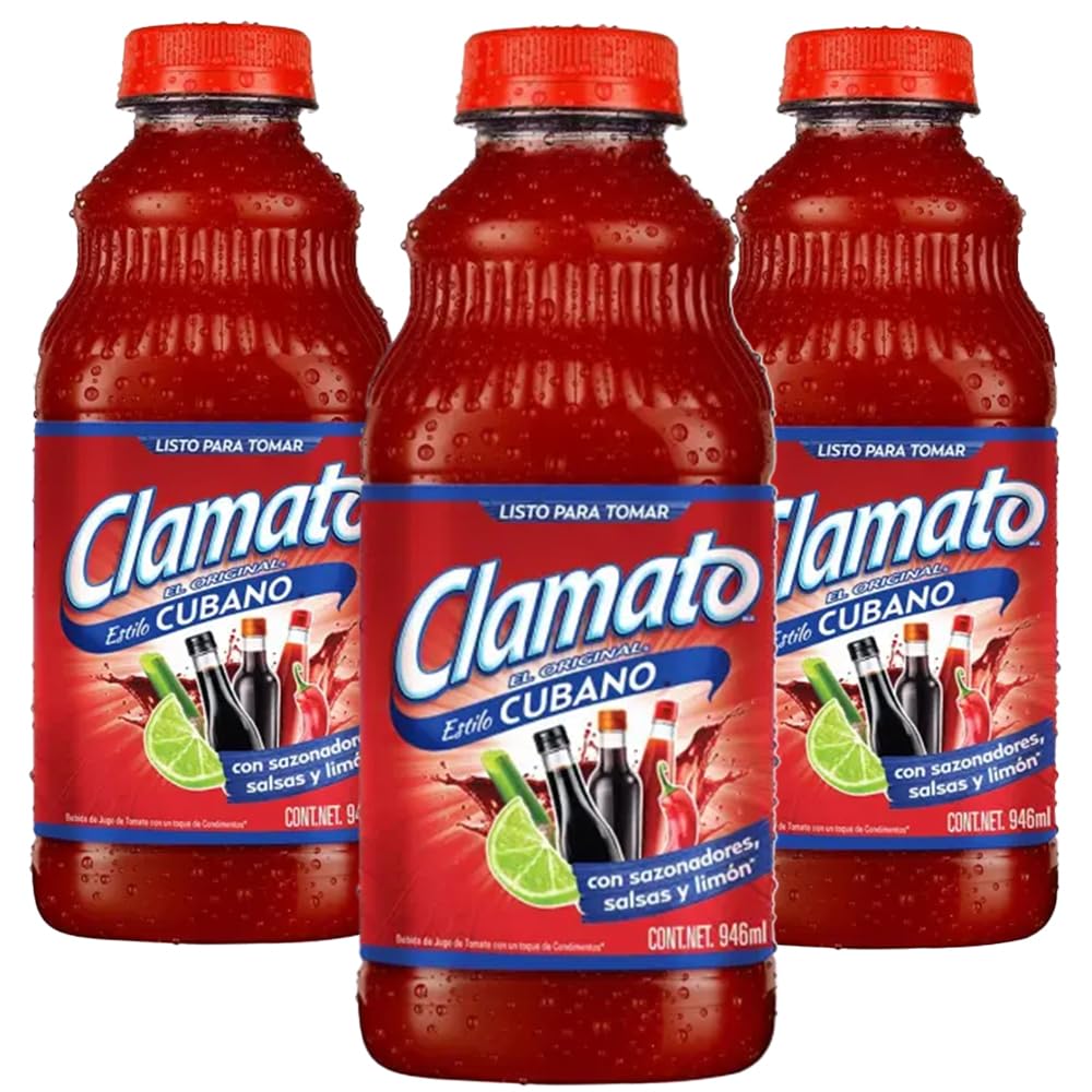 Clamato Cubano Bottle 946ml (Pack of 3) / Mexican Tomato Juice Mix for Cocktails, Drinks