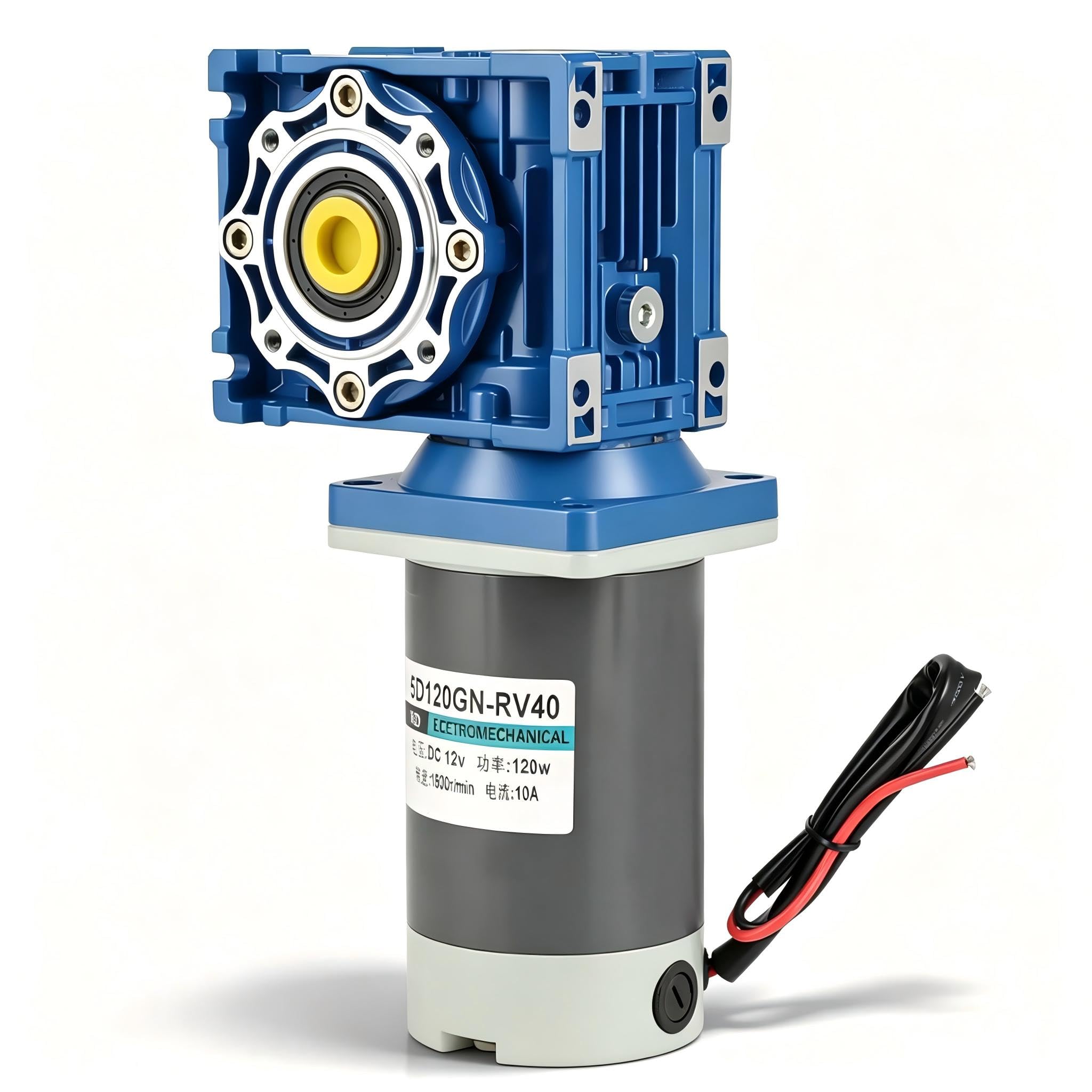 12V / 24V DC Getriebemotor, 120W RV40 Schneckengetriebemotor Drehzahl einstellbar im Uhrzeigersinn/CCW mit Selbsthemmung(12V)