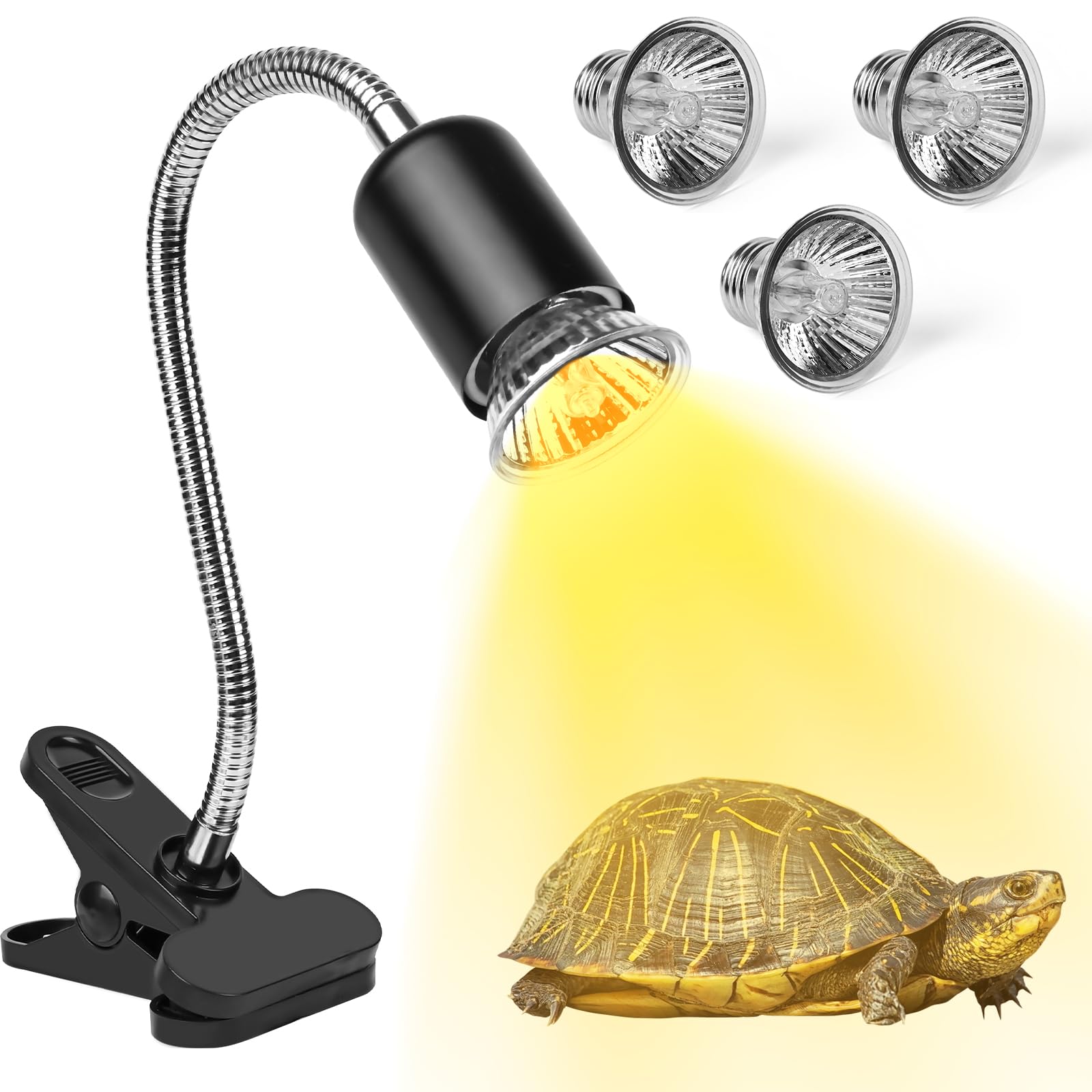 Weinsamkeit Lámpara de Calor para Reptiles, Luz para Reptiles UVA UVB con Manguera Giratoria de 360 ° y Lámpara Calefactora Temporizada con 2 Bombillas Adecuadas para Reptiles Dragón Barbudo Tortuga