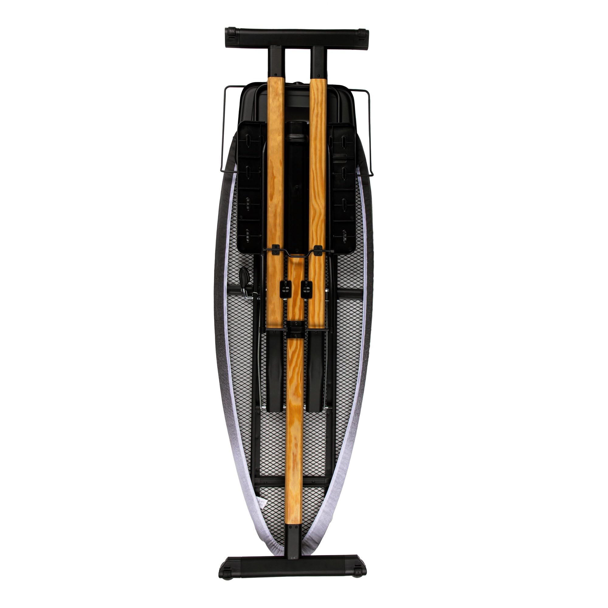 Tabla de Planchar GoldWoodVIP- 130x47 cm XXL, Madera Natural y Aluminio, Altura Regulable 98 cm, Estable, Ligera y Resistente, Ruedas, Soporte centro planchado + Bandeja para ropa, Fabricada en Europa