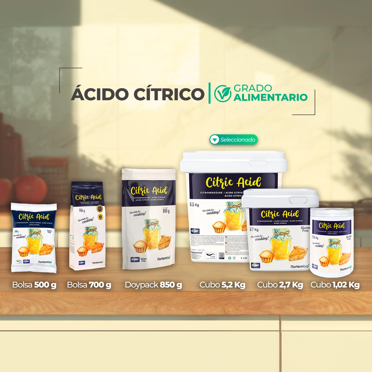 Nortembio Ácido Cítrico Alimentario en Polvo 5,2 kg – Pureza Gourmet Aditivo Culinario 100% Natural para Repostería, Bebidas y Conservas Caseras. Incluye eBook GRATIS
