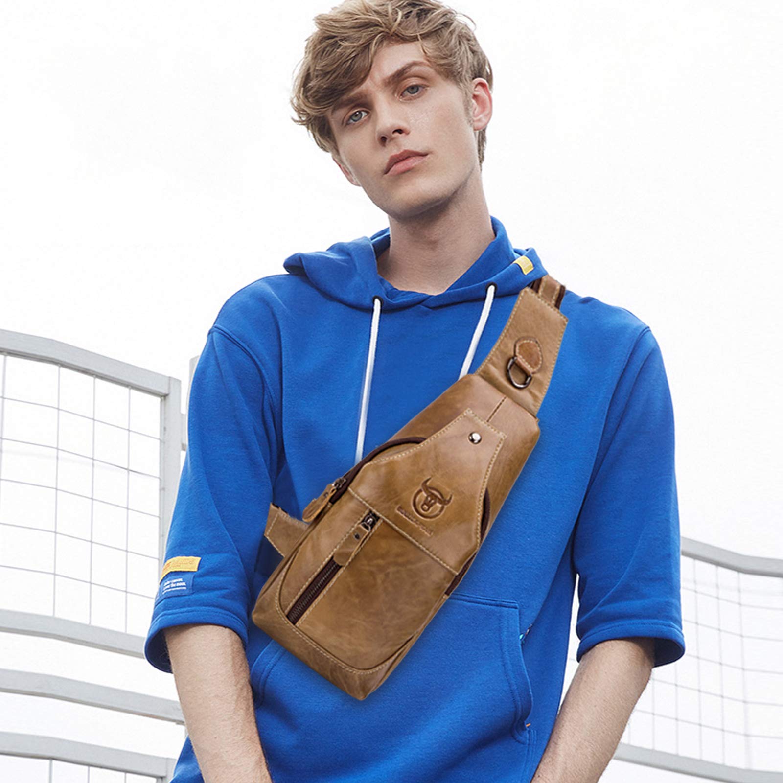 FANDARE Zaino Spalla Zaino Monospalla Uomo Zaino per Ciclismo Sling Bag Pelle Messenger Marsupio Messaggero Petto Spalla per Viaggio Sport Palestra Ciclismo Marsupio Zainetto