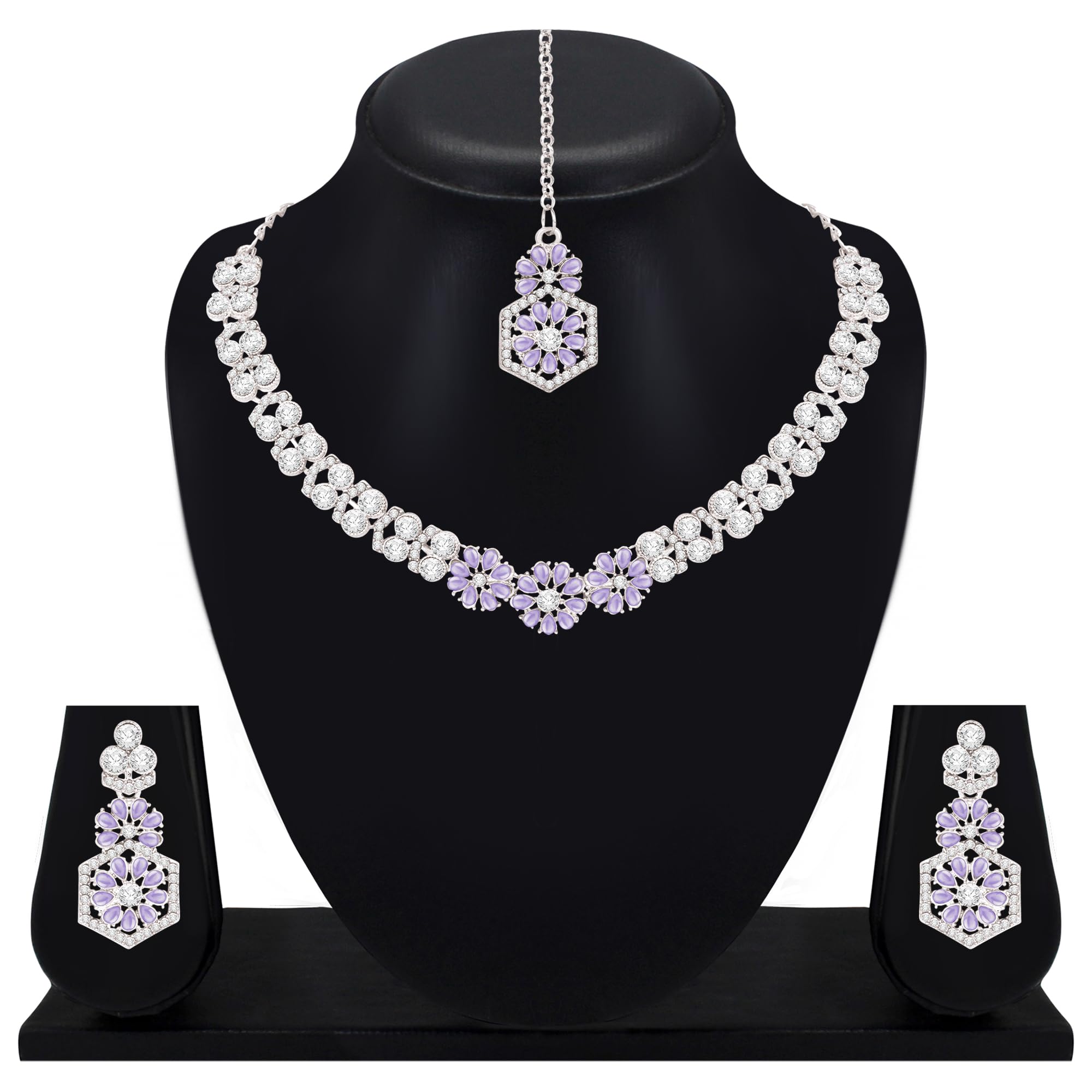 Atasi International Silver Plated Mint Purple Crystals AD Diamond Necklace Jewellery Set for Women, Girls for Wedding, Festive, Party, Special Ocassion (RPU5870) 1