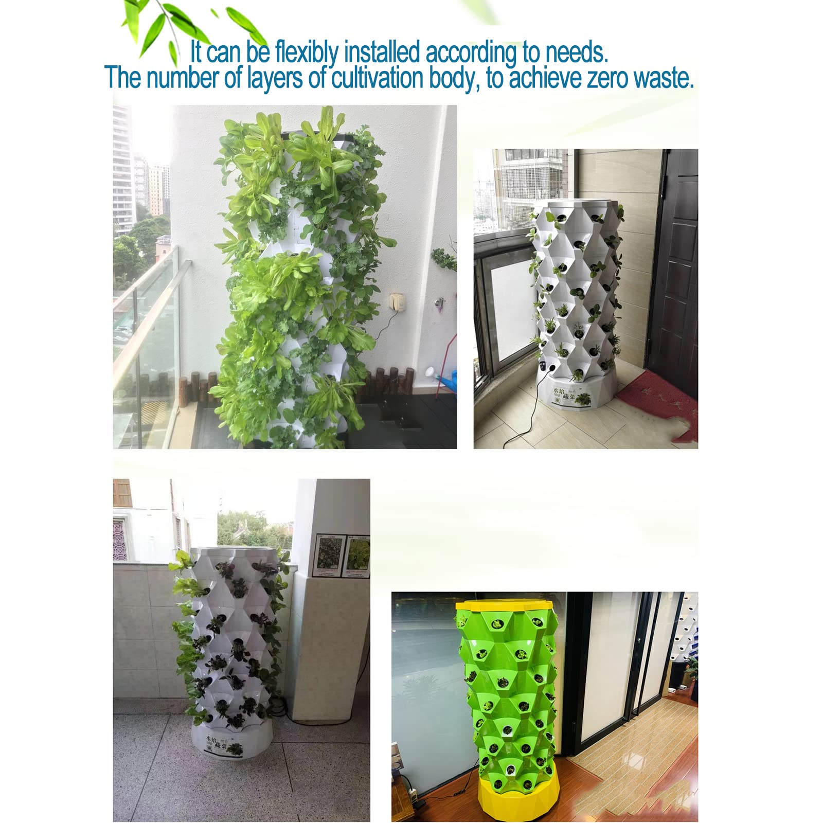 Torre idroponica, sistema di coltivazione acquaponica, kit di coltivazione aeroponica per torre da giardino per erbe, frutta e verdura con pompa idratante, timer, adattatore, letto di semina e vasi
