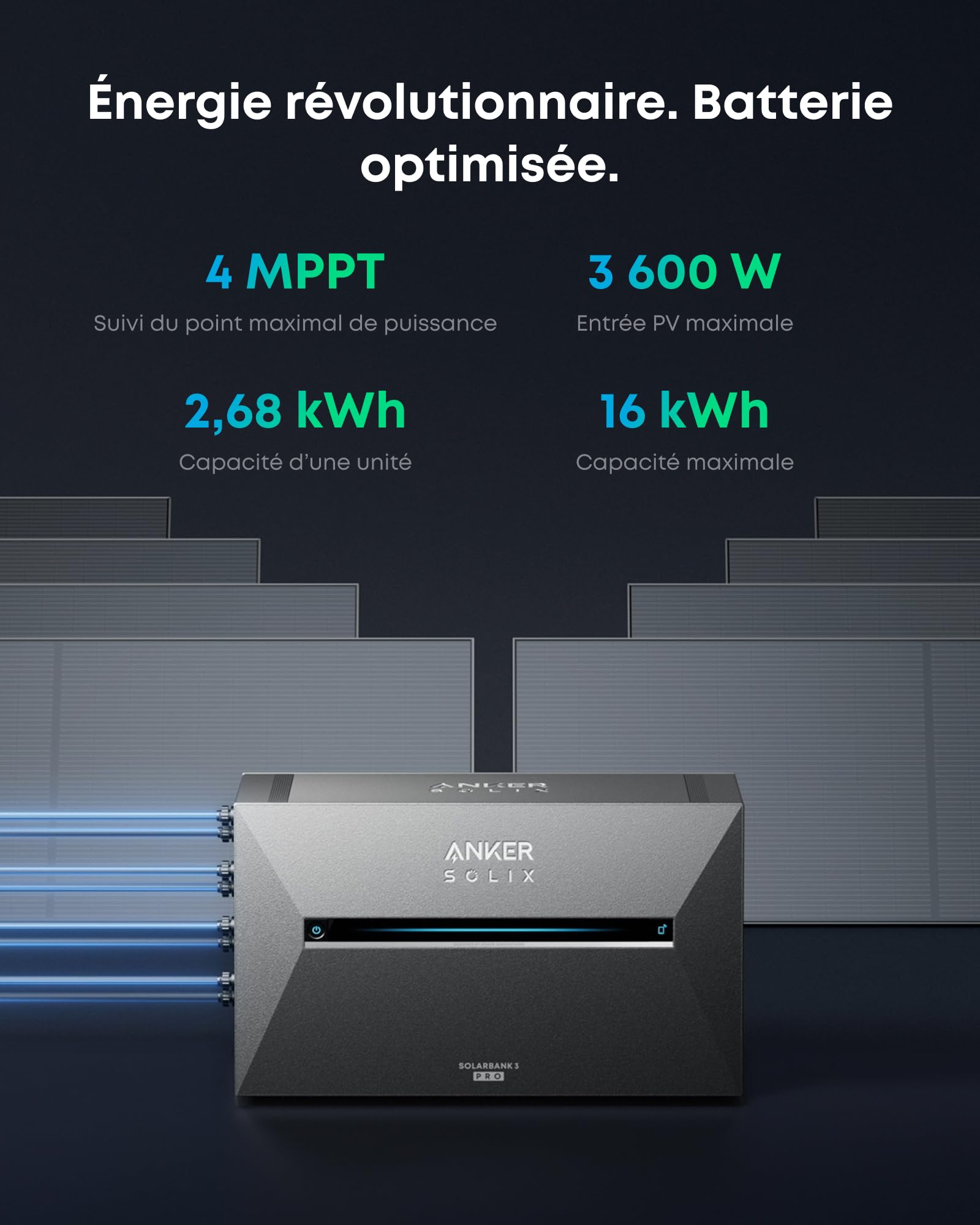 Anker SOLIX Solarbank 3 E2700 Pro, 4 MPPTs (3600W), bis zu 16kWh Kapazität, 1200W bidirektional, Anker Intelligence, verschwendungsfrei mit Zähler, Plug&Play (ohne Verlängerungskabel für Solarpanels)