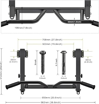 SELEWARE Heavy Duty Wall Mounted Pull Up Bar Multifunctional Joist Mount Chin Up Bar for Home Gym Workouts, Fully Welded Steel Construction