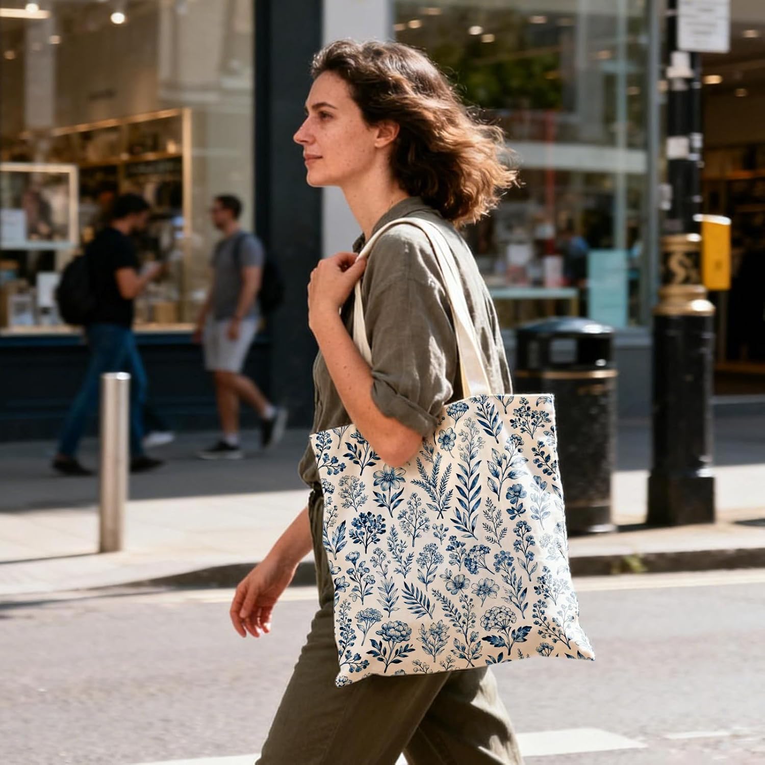 Aesthetic Canvas Tote Bag for Women, Reusable Grocery Shoulder Bag for Work, Floral Cute Tote Bags for Gym, Travel, Gifts Bags for Friends, 14 * 15 in, 1PCS - Image 3