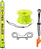 Vista 8 de Boya marcador de superficie de buceo de 5 pies (SMB), salchicha de seguridad con carrete de plástico de 98 pies y clip de gancho de doble extremo +