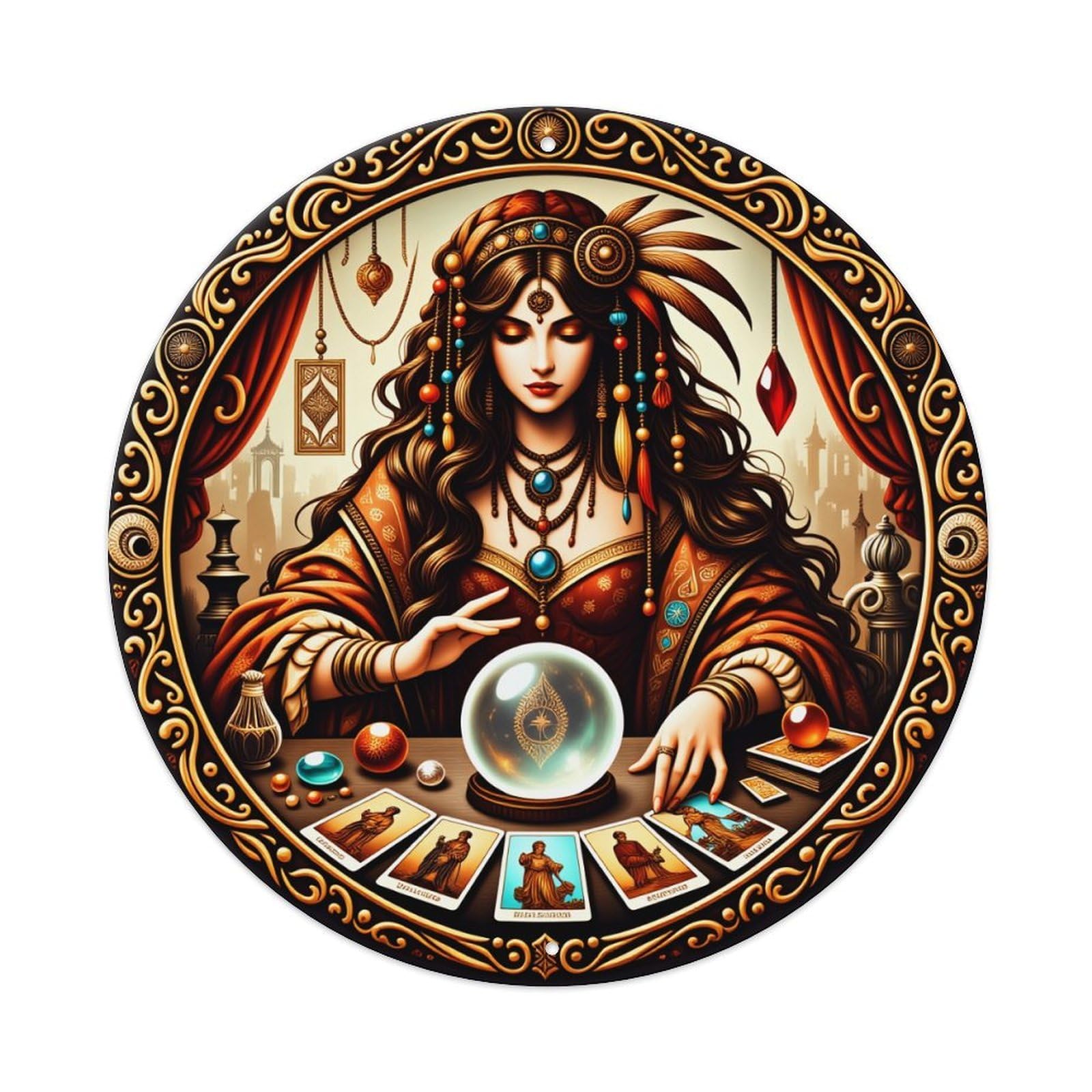 Mystic Fortune Teller Crystal Ball Metal Tin Sign Vintage Garden Bedroom Cafe Bar Man Cave Home Wall Decor Metal Poster 8x8 inches