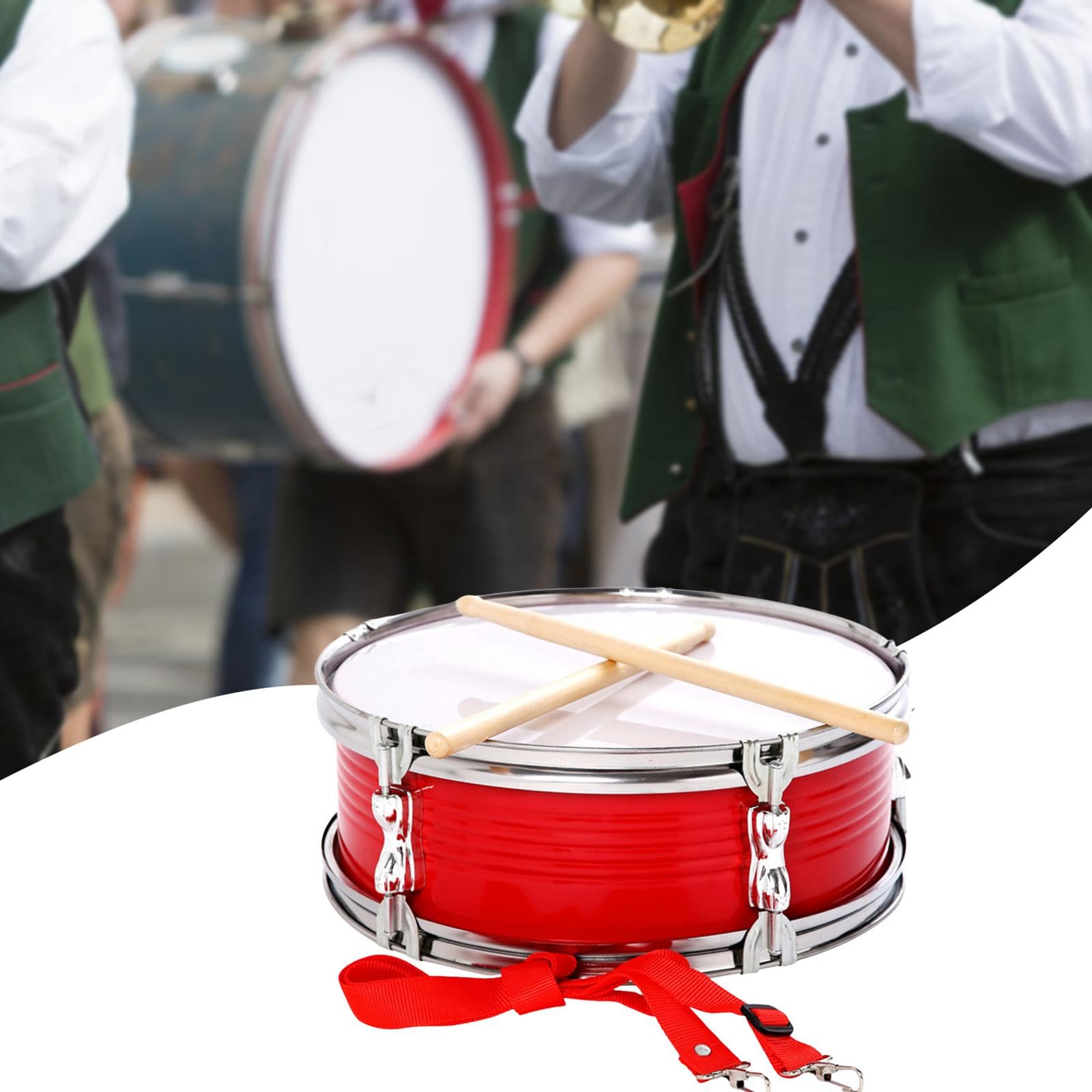 Colcolo Tambor de caja de 13 pulgadas con baquetas y correa de hombro ajustable, juguete educativo con borde de acero inoxidable, tambor musical para