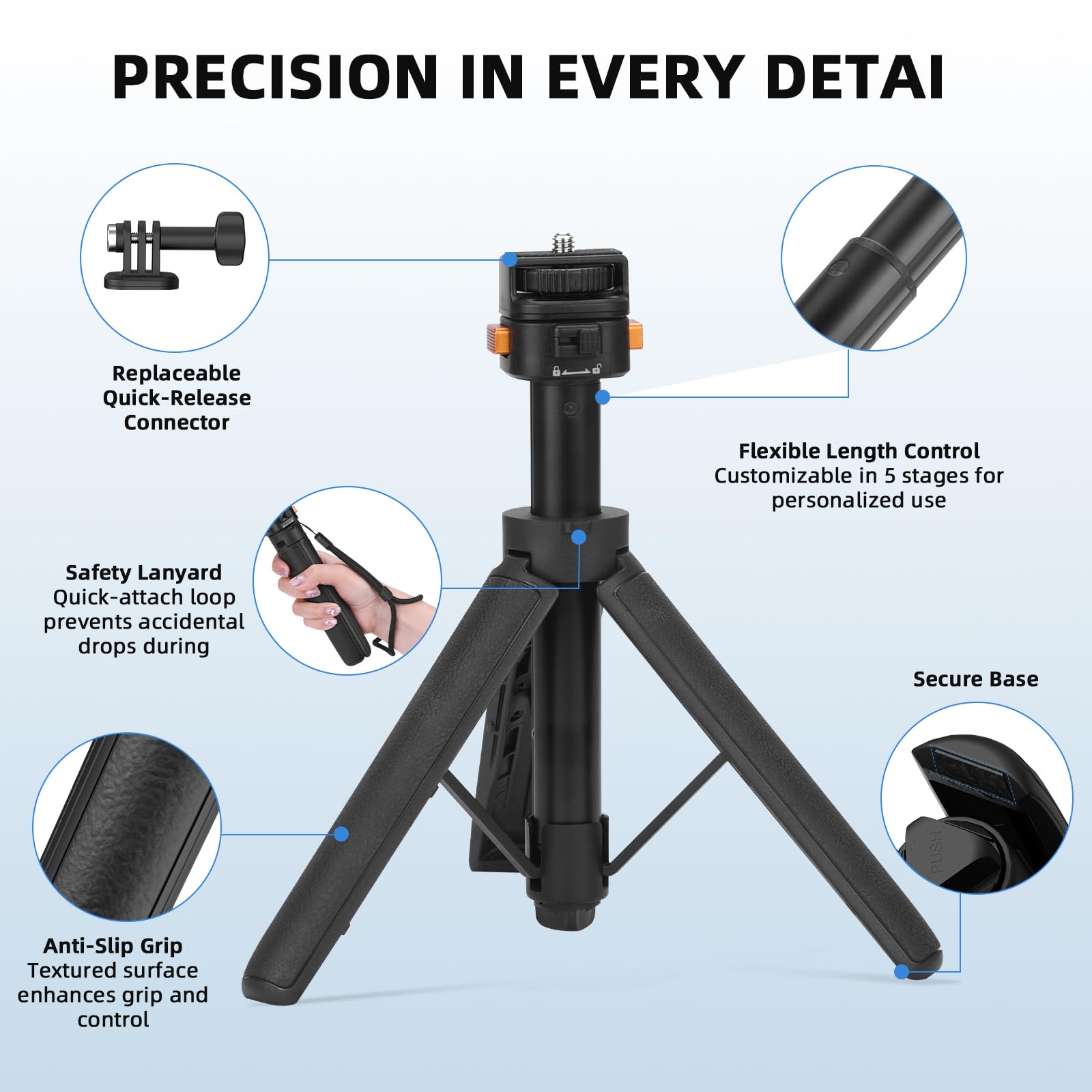 53CM Osmo Pocket 3 4 Stativ für GoPro Action Camera, Minischreibtisch-Auslegestativ Kleiner handgehaltener Selfiestick mit Schnellverschluss 1/4'' für Vlog für DJI Action 5 für Insta360 X5 X4 Zubehör