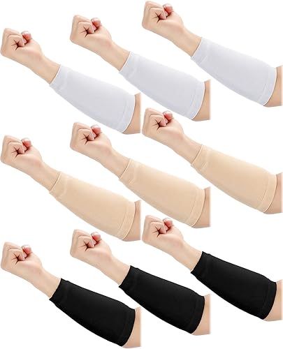 Miniatura 8 de Janmercy 9 pares de protectores de brazo de ancianos para piel fina, manga de brazo, protección contra abrasiones, protección de compresión, Desnudo