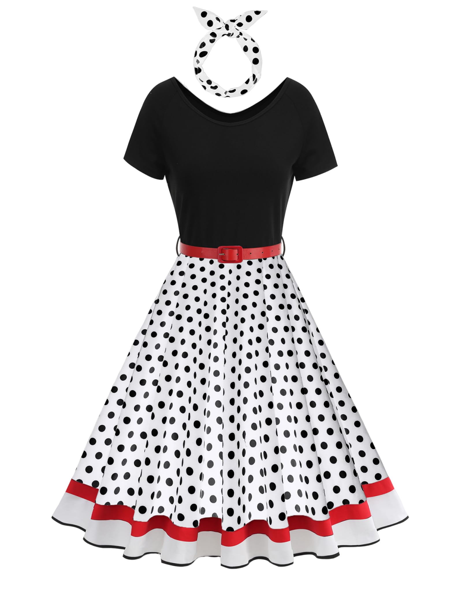 Odizli Robes Rockabilly pour femme années 50 vintage été manches courtes polka pois swing longueur genou robe coctail avec bandeau