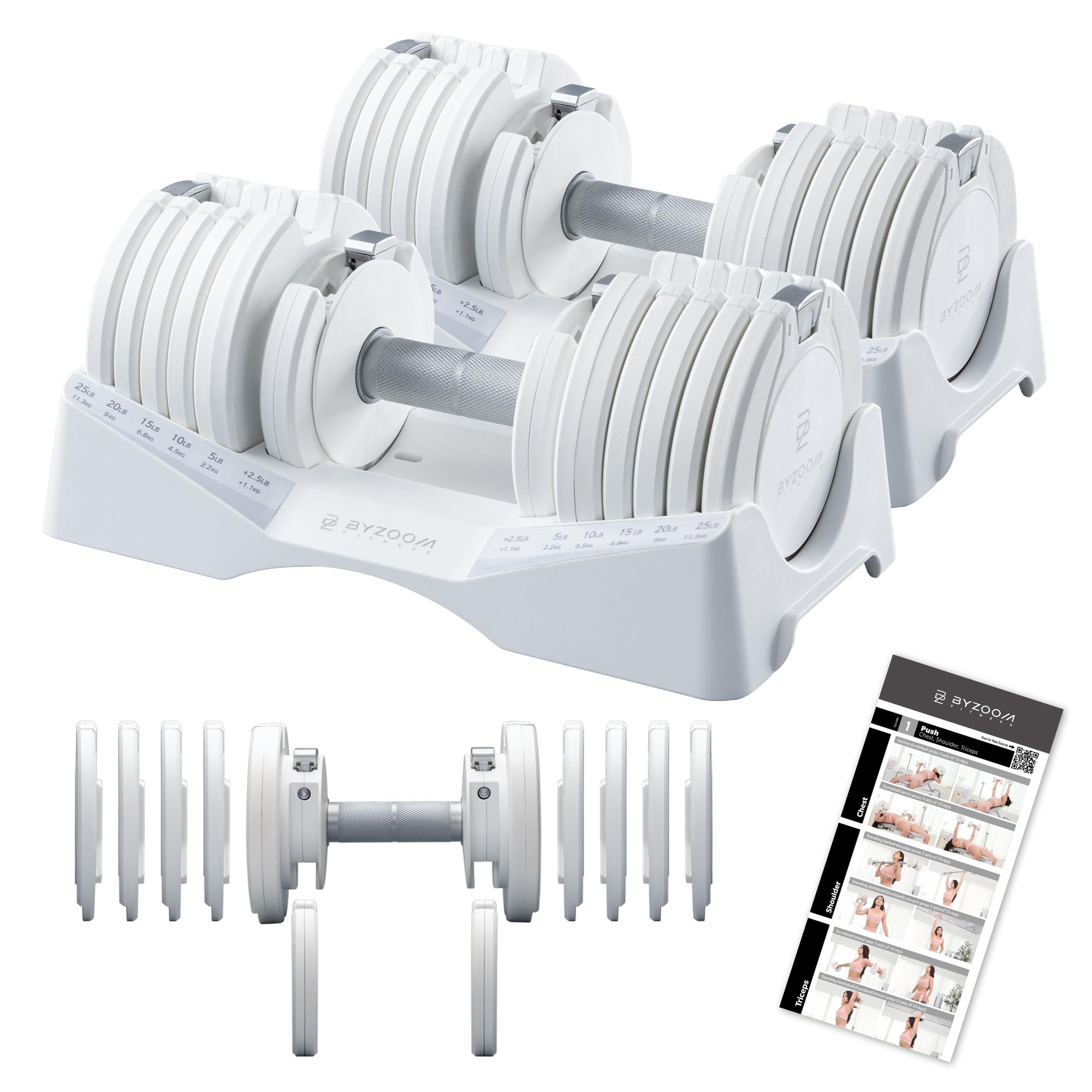 BYZOOM FITNESS Pure Series Adjustable Dumbbell - 12 5 25 27 5 75lb - ONE UNIT OR PAIR