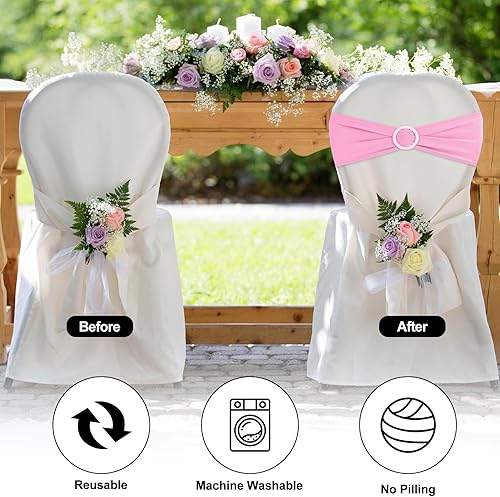 Miniatura 4 de BOUBONI Paquete de 50 bandas elásticas de elastano para silla con hebillas para sillas plegables, bodas, fiestas, recepciones, baby shower, eventos,