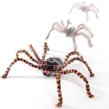 Halloween Animatronics 4ft Crawling Spider Decorations, 48inch Animated Walking Spider with Sound & Light Activated, Creepy Scary Move, Light Up Eyes, Haunted Decor Horror Prop for Indoor, Outdoor