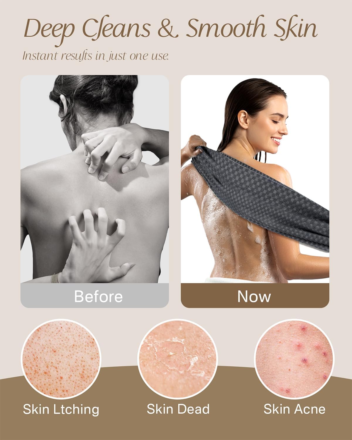 Yiclick Exfoliating Washcloth Towel, Back Scrubber for Shower, Exfoliating Body Scrubber Exfoliator, Japanese Wash Cloth for Body Scrub, Bath Exfoliate Rags Loofah Lufa Sponge for Women Men - Image 5