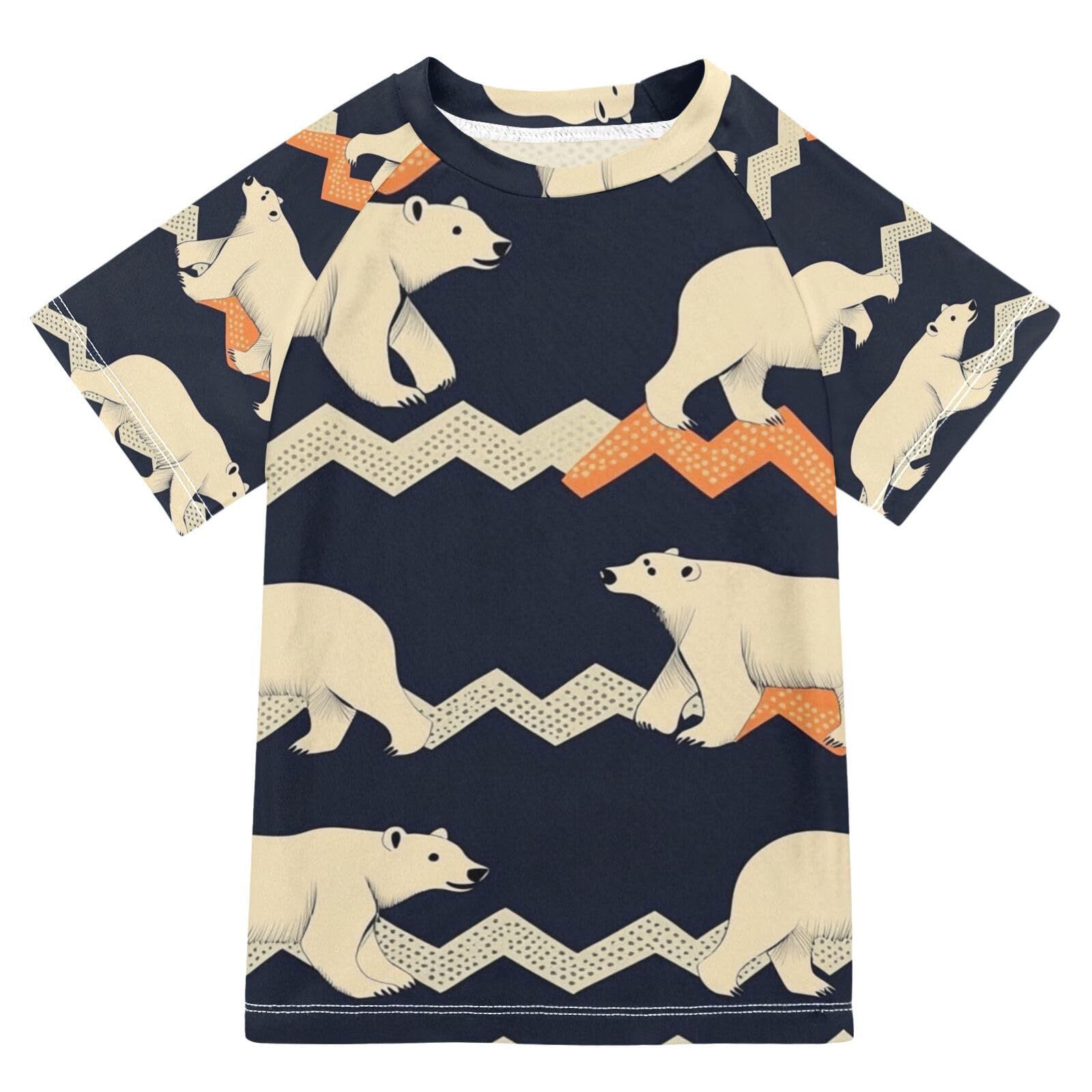 Jucciaco Boys Swimsuit White Bear Ethnic Animal Sunscreen Kids Sun Rashguard Short Sleeve T-Shirts Swimwear Sets UPF 50+