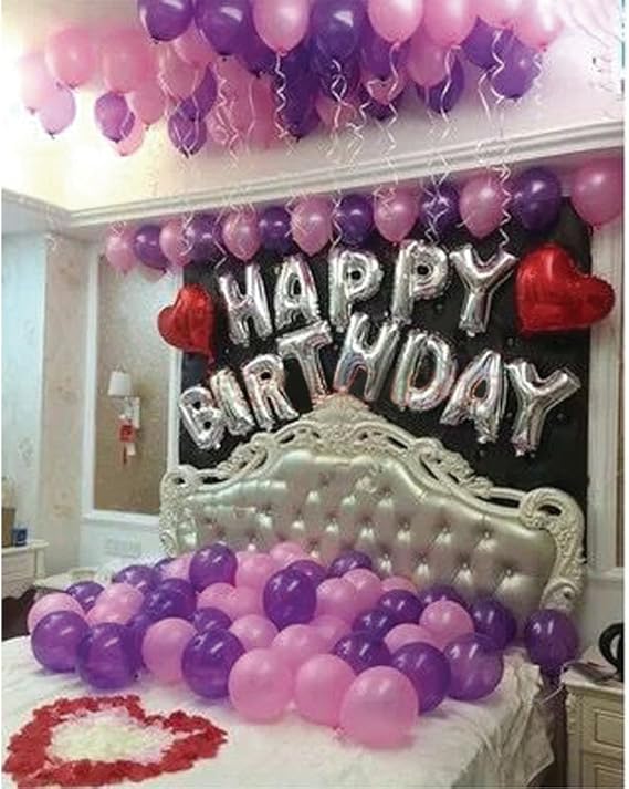 Amazon Happy Birthday バースデー パーティー インテリア バルーンセット 誕生日 飾り付け おしゃれ 風船 テープ リボン ポンプ 花びら付属 パープル 風船 バルーン おもちゃ