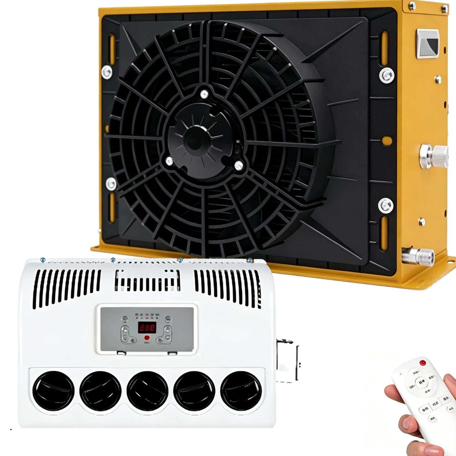 Osnzyc Yellow Truck Cab Air Conditioner, Mini Split Parking Ac Unit, Dc Inverter Air Conditioner, Silent -Fast Cooling, For Semi-Truck Tractor Pickup Trailer Sleep Cab -12V