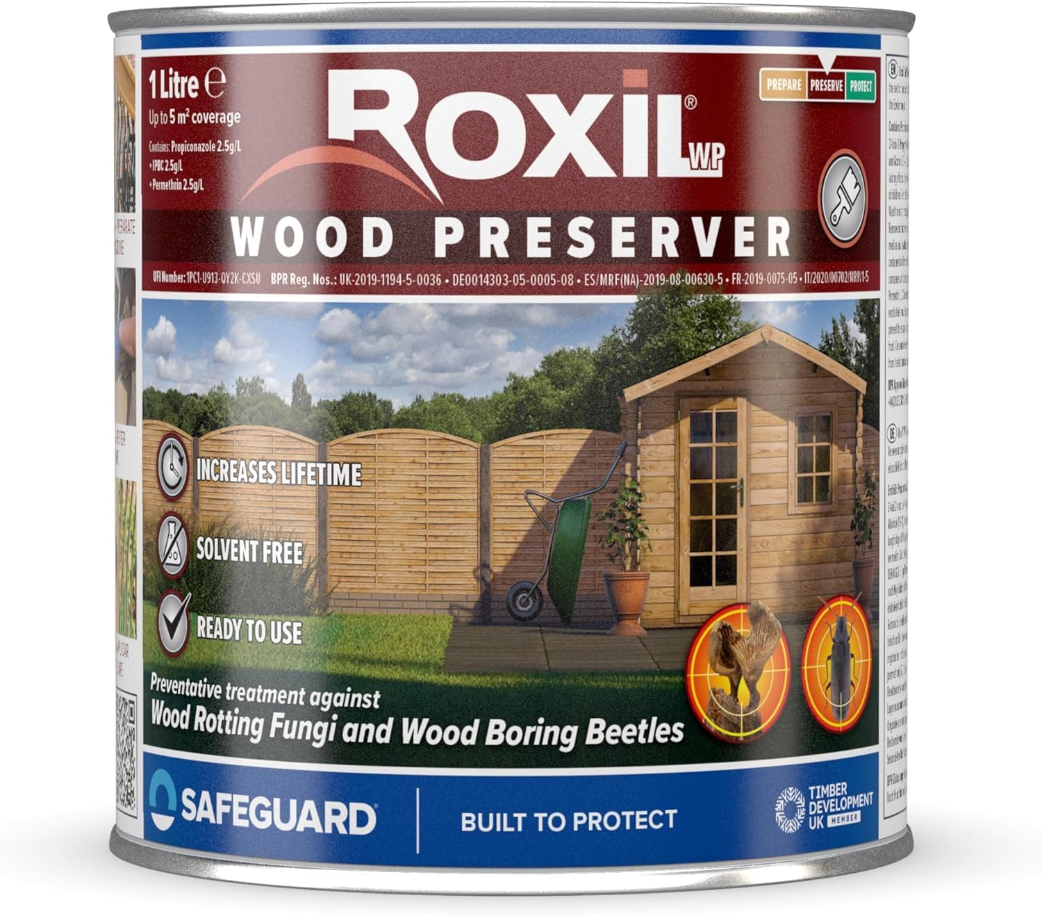 Roxil Wood Preserver (1L) Clear, Odourless Protection Against Wood Destroying Fungi And Beetles Such As Dry Rot, Wet Rot, Fungal Attack And Woodworm