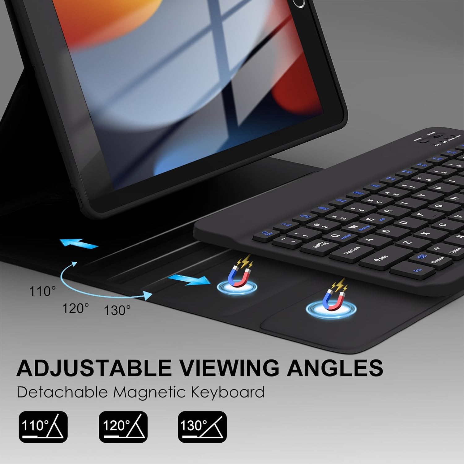 Baisla Keyboard Case for iPad 9th Generation 10.2'', iPad 8th/7th, Premium Stain-Resistant Detachable Wireless Keyboard Adjustable Grooves Case with Pencil Holder for iPad Pro 10.5/Air 3rd Gen(Black) - Image 6