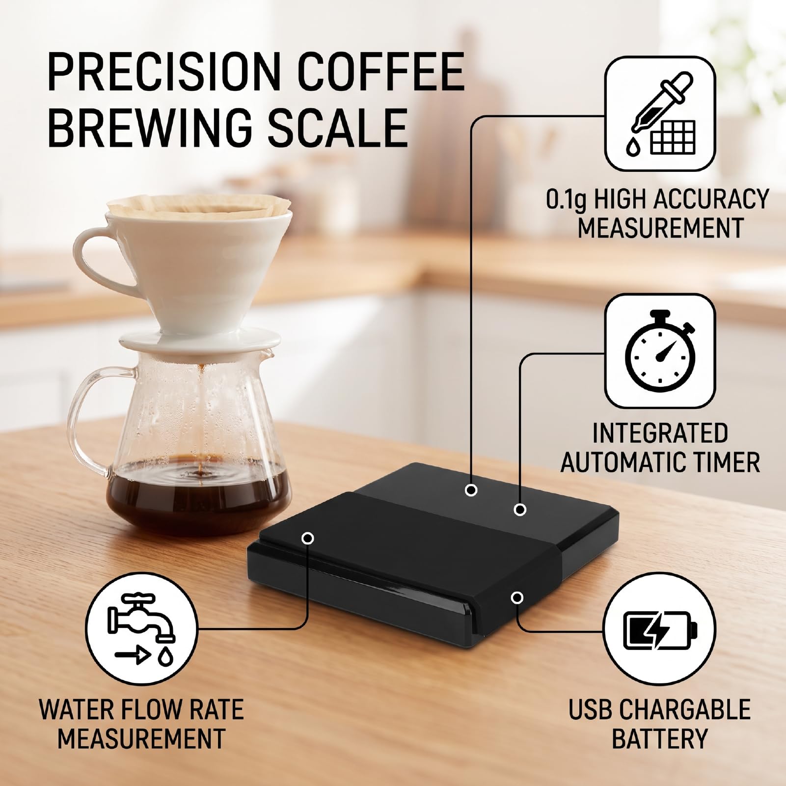 Balance à café avec Minuterie pour Expresso et Pâtisserie, capacité de 2 Kg