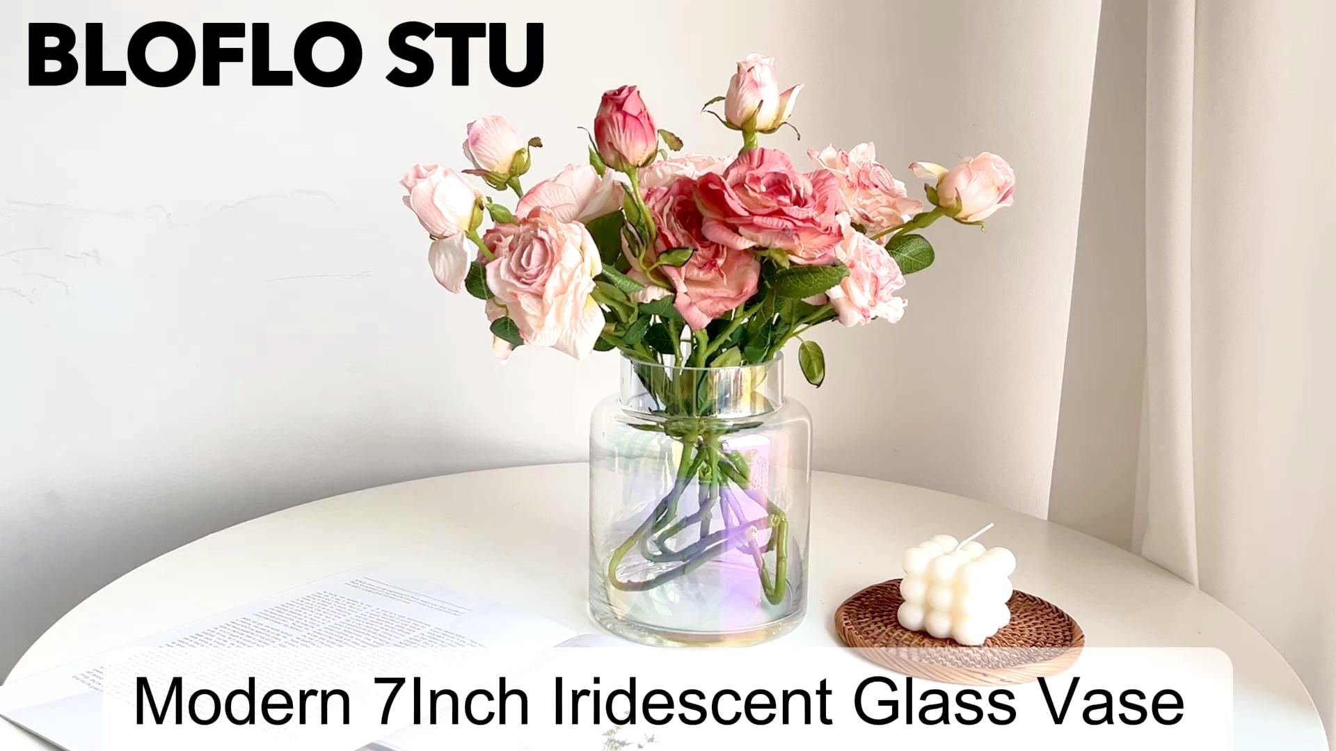 花器 ガラス　7 Amazon.com: BLOFLO Iridescent Glass Vase, 7 Inch Large Glass