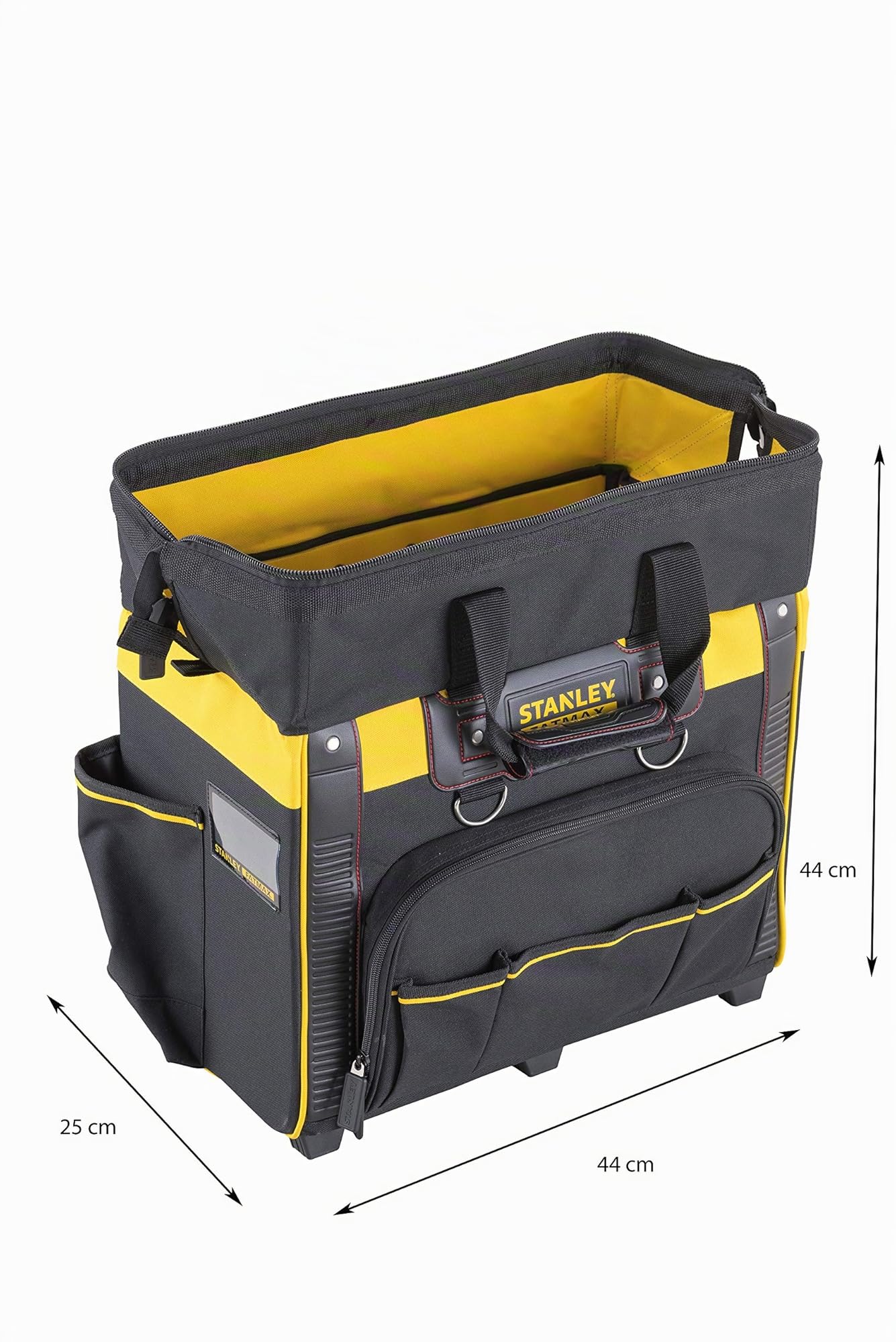 STANLEY FatMax Werkzeugkoffer mit Rollen Werkzeugbox rollend Werkzeugkasten - Werkzeugkiste (mit leichtgängigen Rollen, strapazierfähige, große Öffnung, Teleskopgriff, Maße 50x36 x41 cm) FMST1-80148
