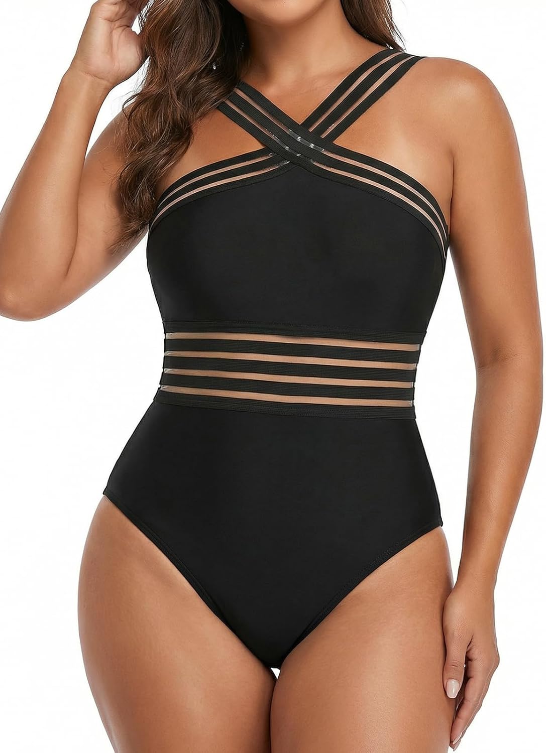 Hilor Women's Tummy Control Swimsuits Slimming One Piece Bathing Suits Front Crossover Swimwear - Image 4