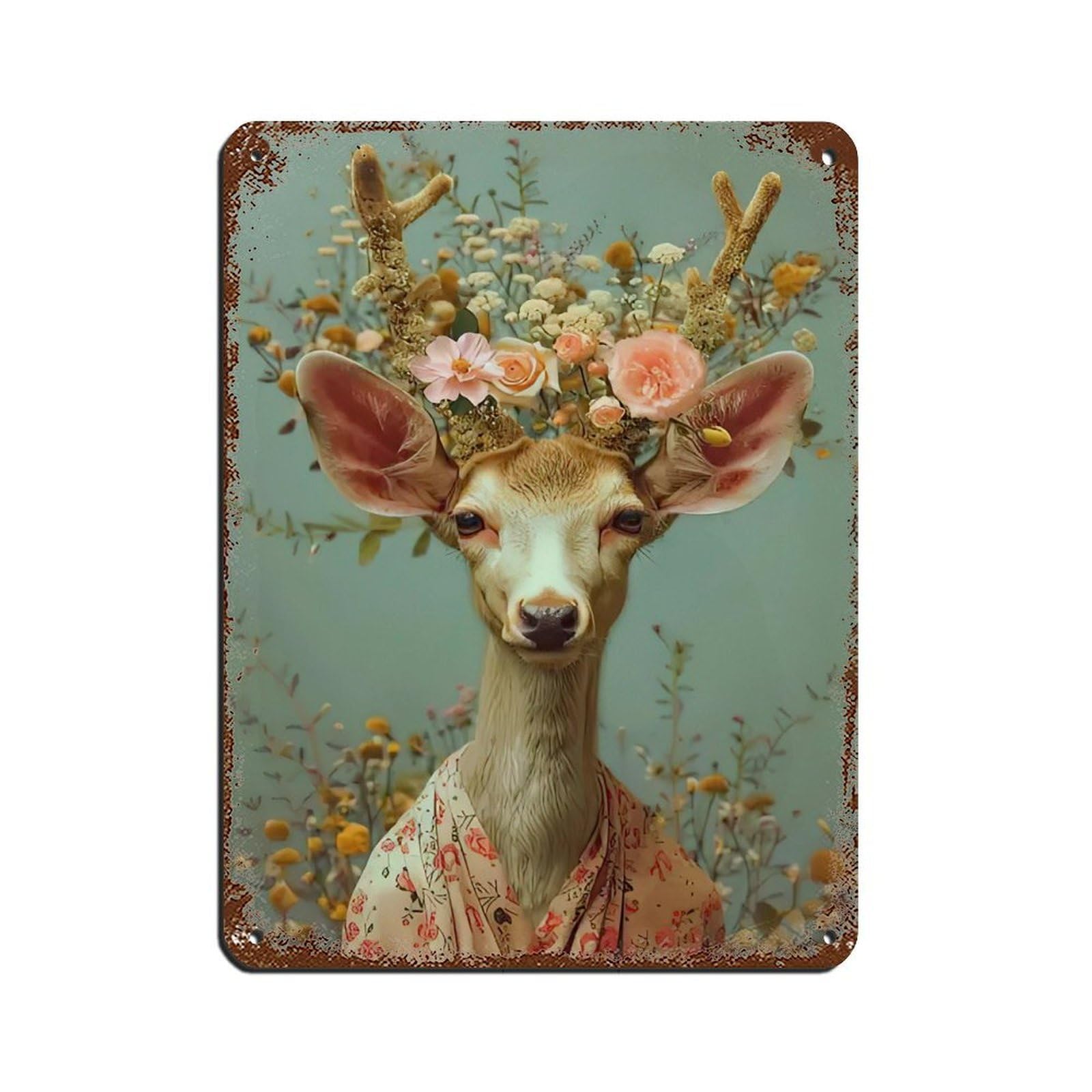 Matisse Maximalist Floral Deer Painting Poster Tin Sign Vintage Metal Pub Club Cafe Bar Home Wall Art Decoration Poster Retro 12x16inch(30x40cm)