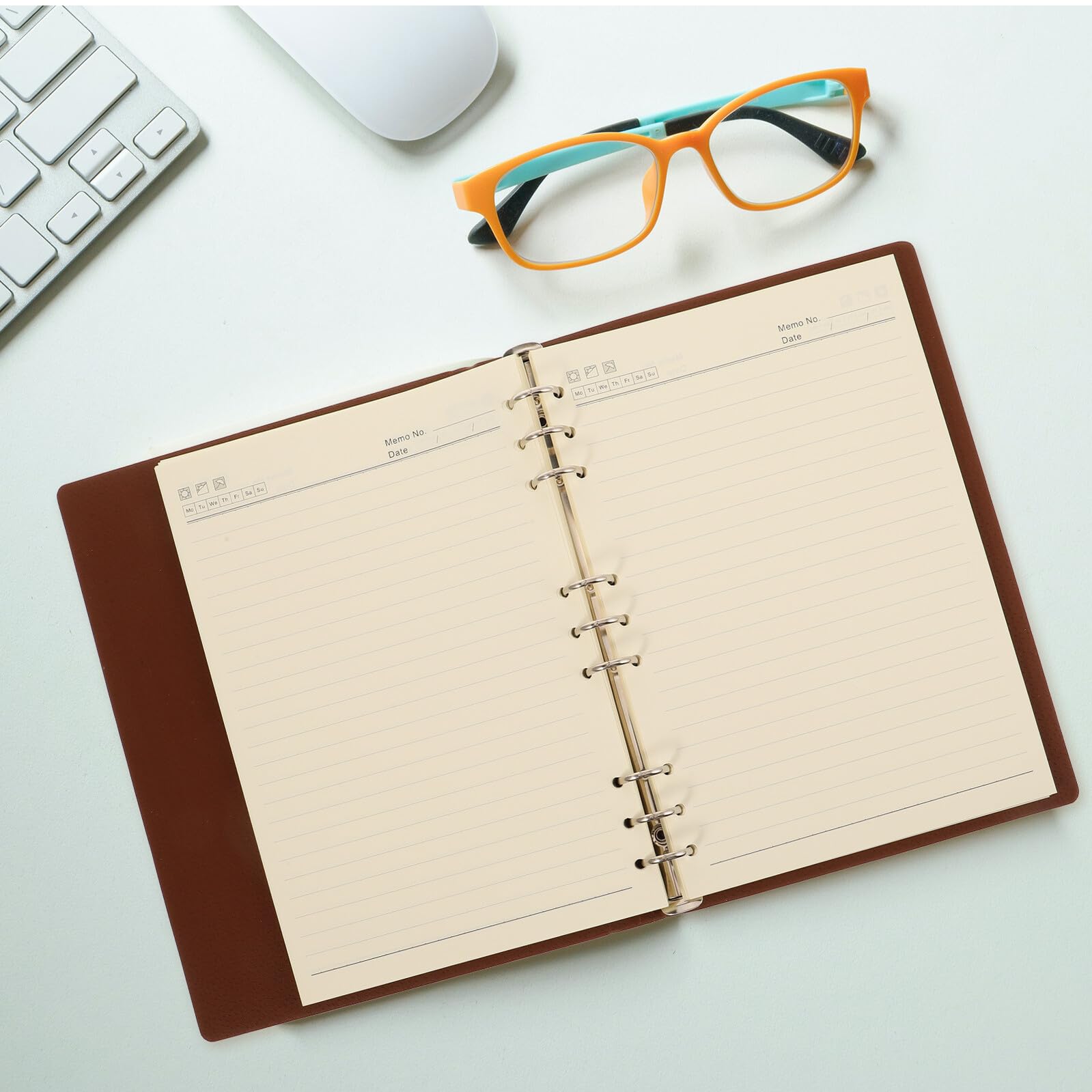 Taccuino Rilegato con Anelli Copertina in Pelle Marrone Quaderno per Appunti e Pianificazione Notebook con Rigatura Orizzontale per Studenti e Organizzazione Personale