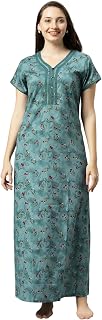 SUKANYA NIGHTWEAR Women's Printed Poly Cotton Lounge Wear Gown - Green, Regular Fit, V-Neck, Half Sleeves Price In India