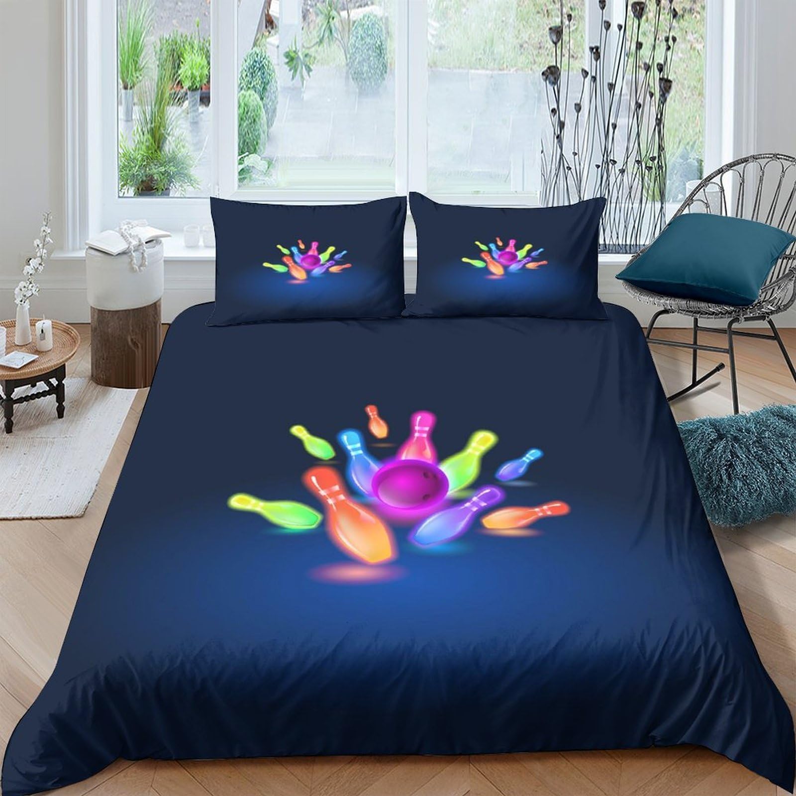 Ctjqhvkz Style-3 3D Printed Colorful Bowling Pins Fitted Sheet Microfiber Soft Breathable Splash Bed Cover For Bedroom Dorm Decor Single（135X200cm）