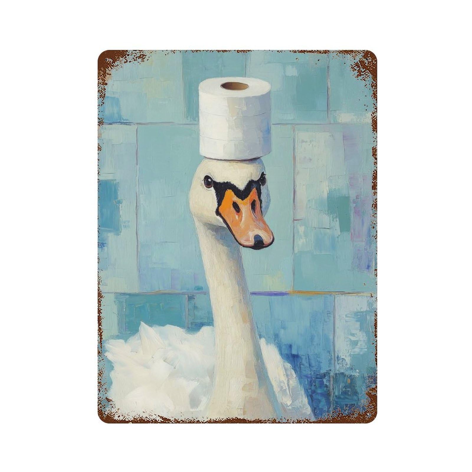 Swan with Toilet Paper Hat 15.7"x11.8" Aged Metal Wall Plaque, Retro Wall Decor for Farmhouse, Kitchen And Entryway Decor