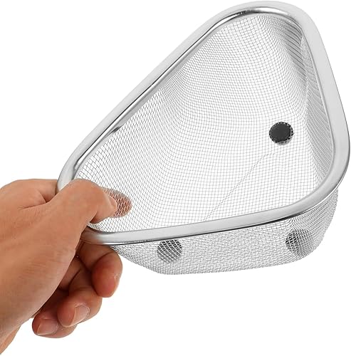 Miniatura 7 de Hemoton Colador de fregadero de acero inoxidable,Cesta de malla de esquina de fregadero triangular,Cesta de almacenamiento de esquina del