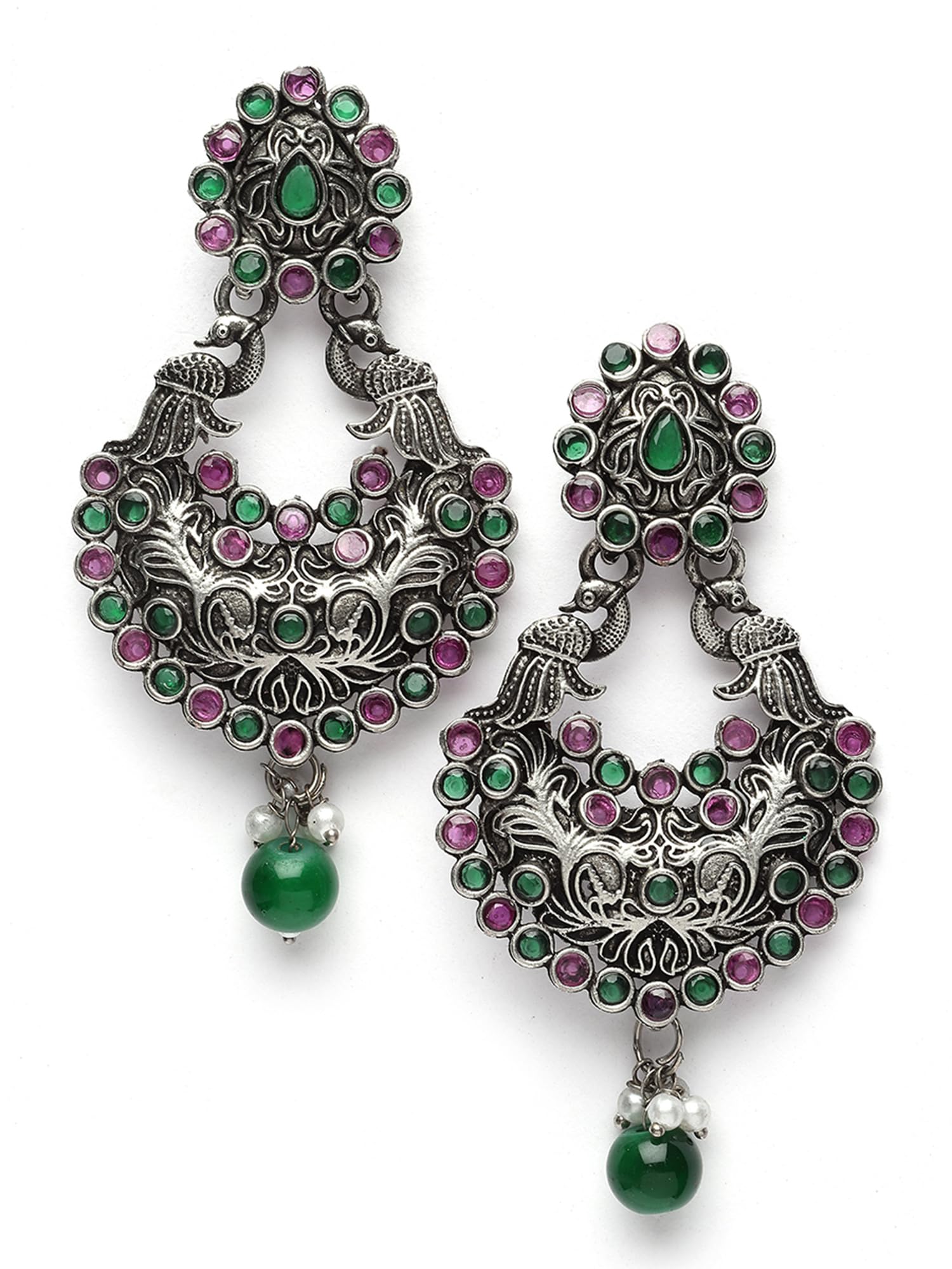 Karatcart Oxidised Silver Drop Shape Peacock Purple and Green Stone Dangler Earring for Women (B0CJVCYS2V) Amazon Price History, Amazon Price Tracker
