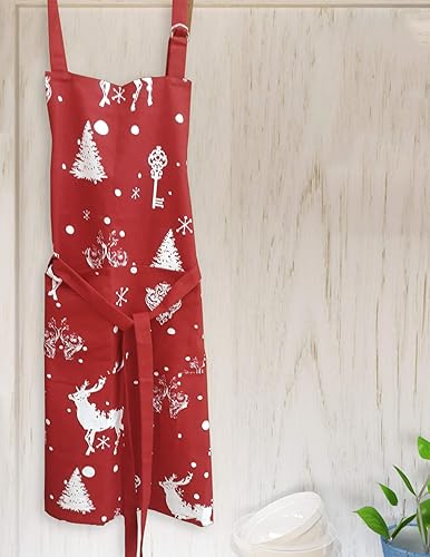 Miniatura 3 de Apron, Christmas Forest, 100% Cotton Apron with an adjustable neck strap & Extra-long Ties and Pocket, Size 28x32 Inch. Perfect for Thanks Giving,