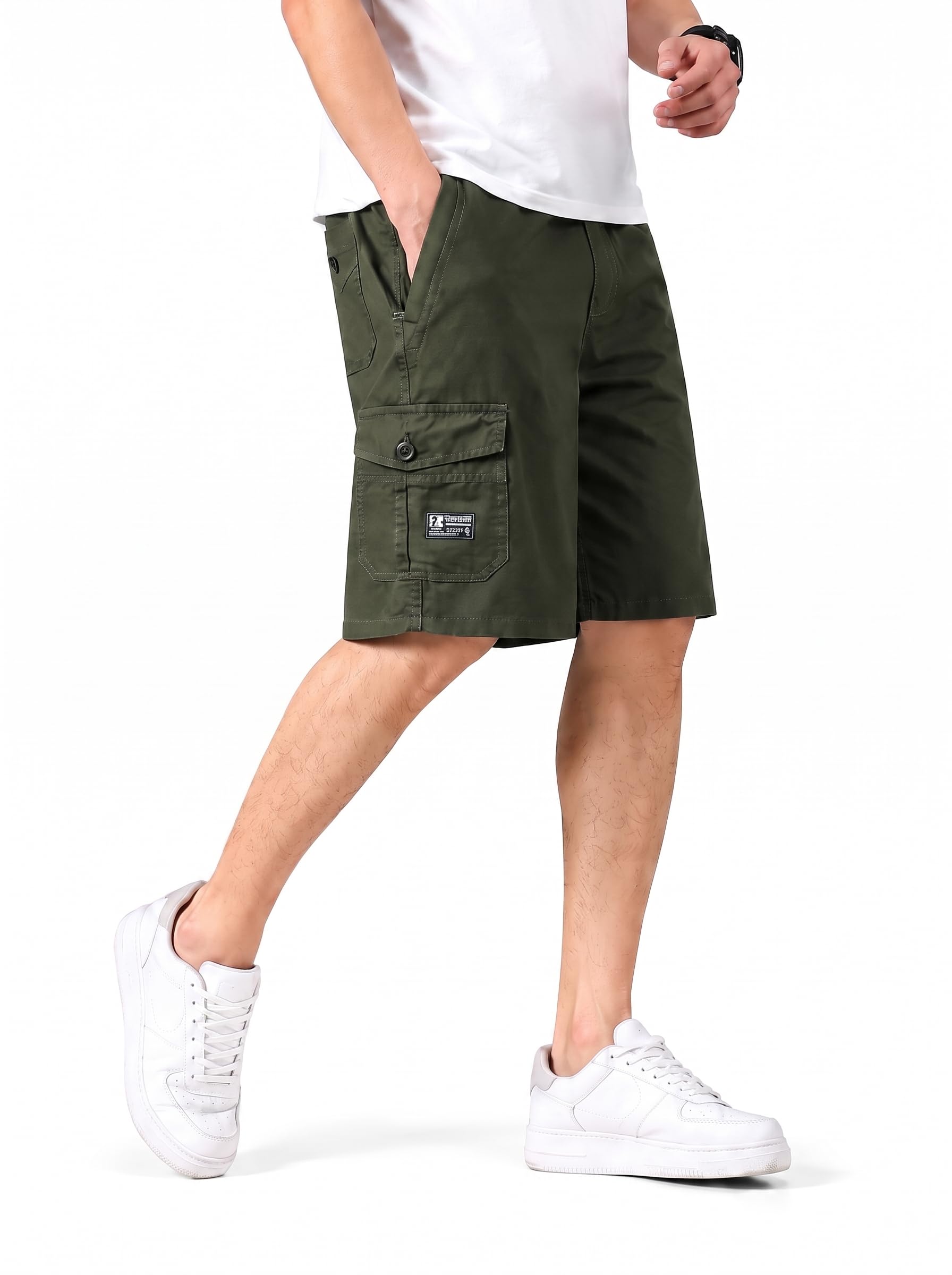 hoytoche Men's Cotton Shorts with Pockets Knee Length Regulat Fit and Solid Pattern | Casual Short Pant for Men | Stylish Shorts | Mans Tights Short Cargo Regular-picture-45