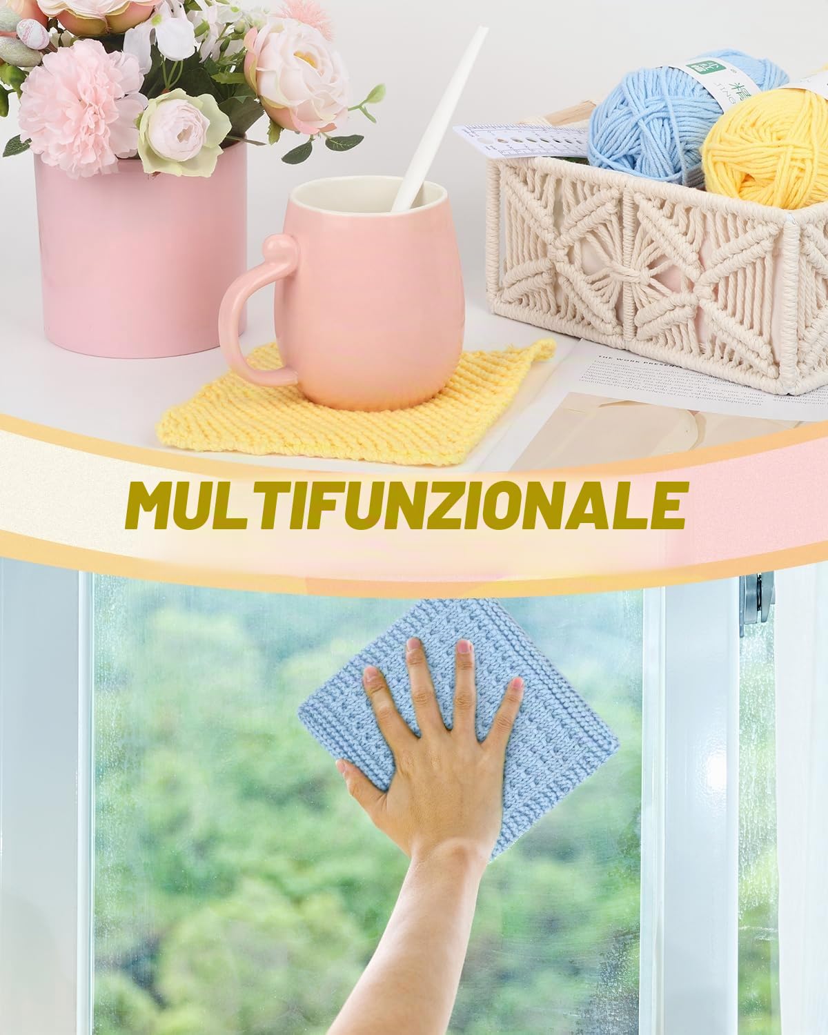 Aeelike Set di 4 stracci per principianti, set con ferri da maglia da 5,0 mm, 5 pezzi, accessori pratici e belli, set per maglieria con istruzioni (lingua italiana non garantita), per principianti
