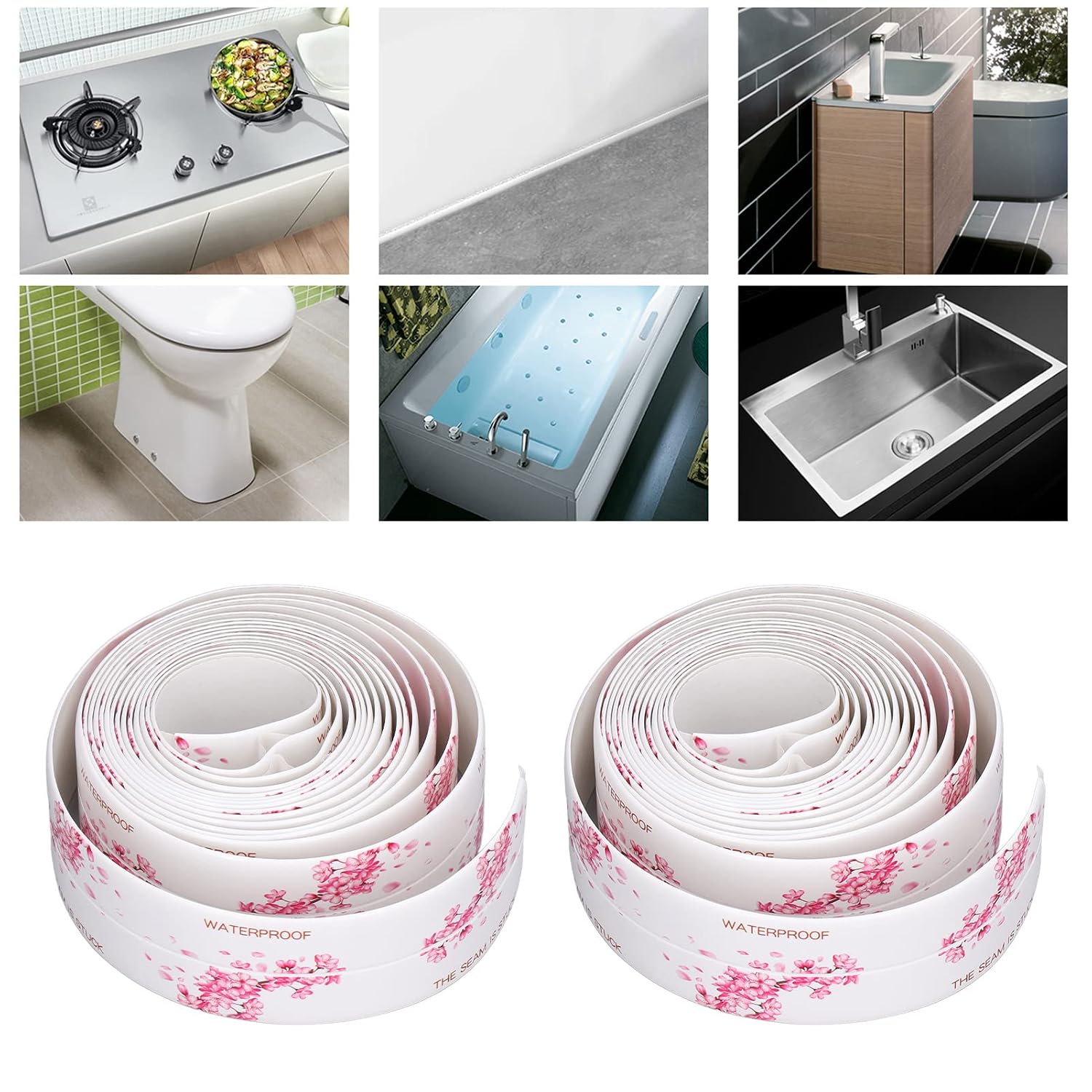 Fafeicy 2Pcs 3.2 Meter Waterproof Tape, PVC Self Adhesive Sealing Caulking Strip, 3.5cm Width, for Kitchen Bathroom Sink, Adhesive Tape